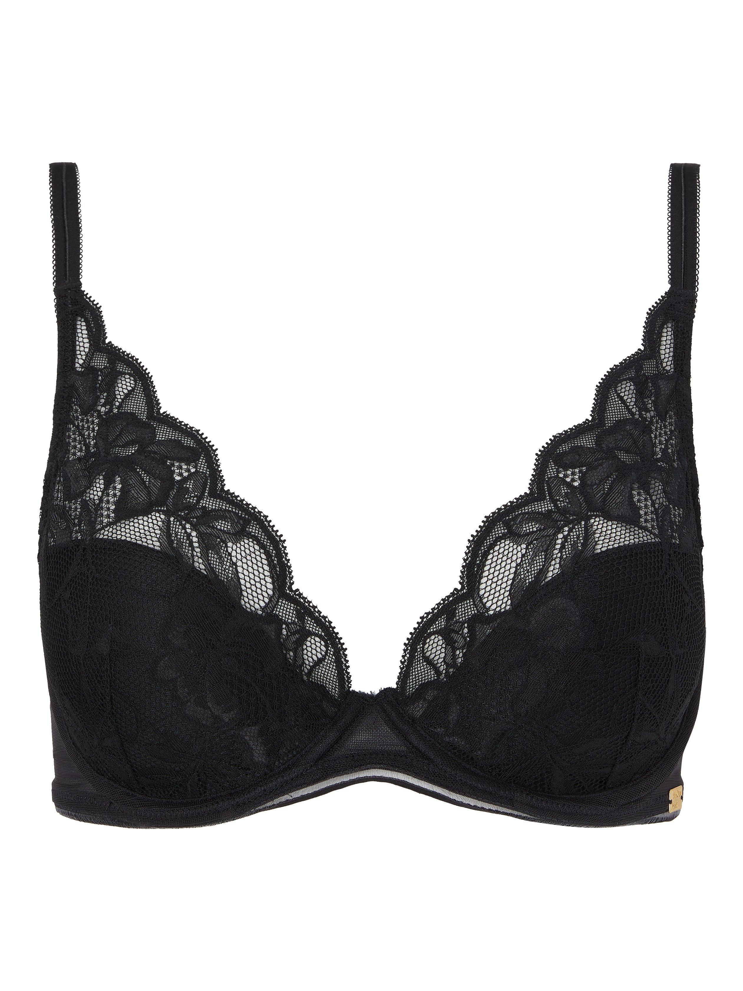 AND/OR Wren Lace Underwired Plunge Bra, B-F Cup Sizes, Black, 30C