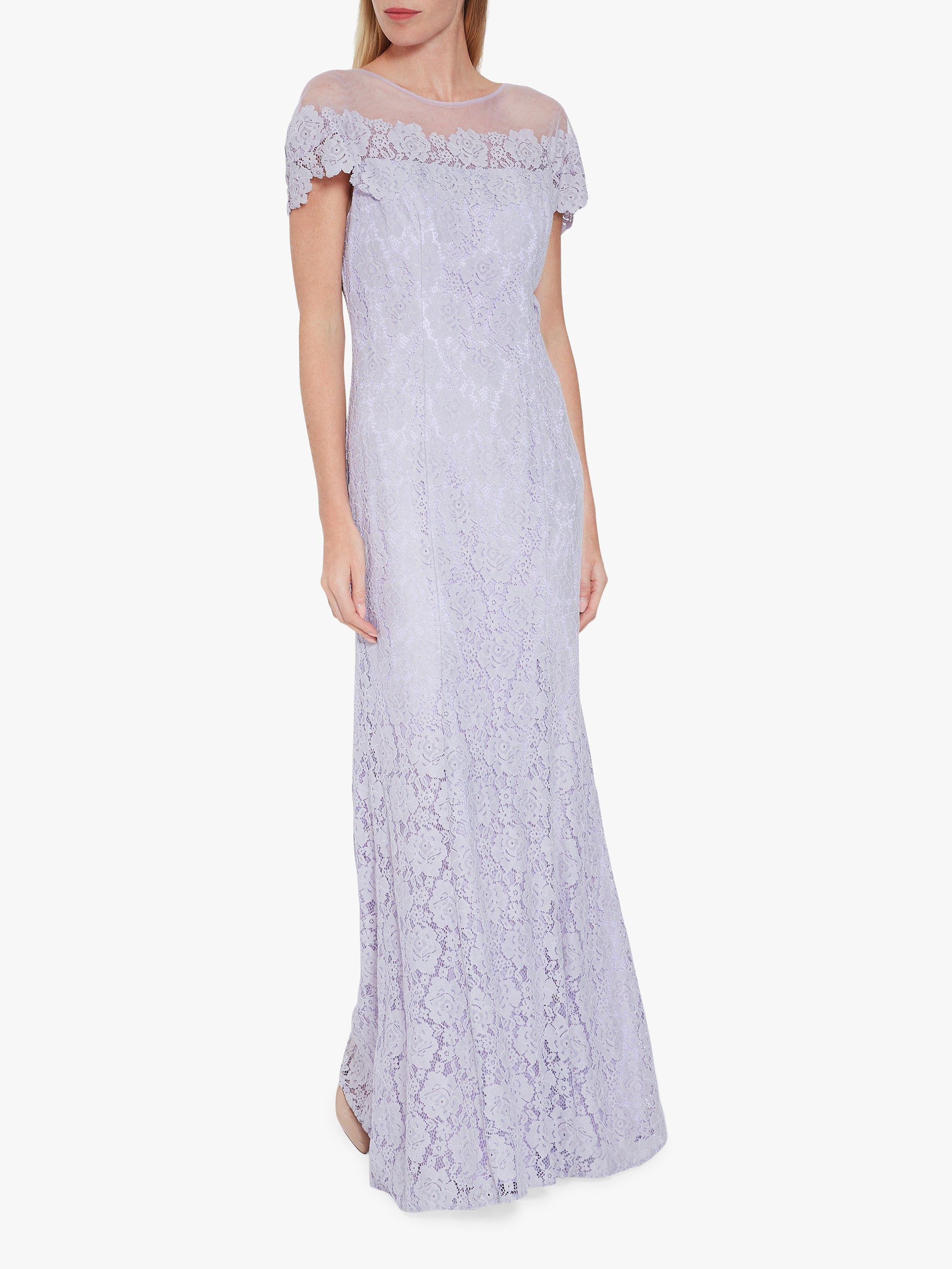 Gina Bacconi Oriole Embroidered Lace Maxi Dress, Lilac, 8