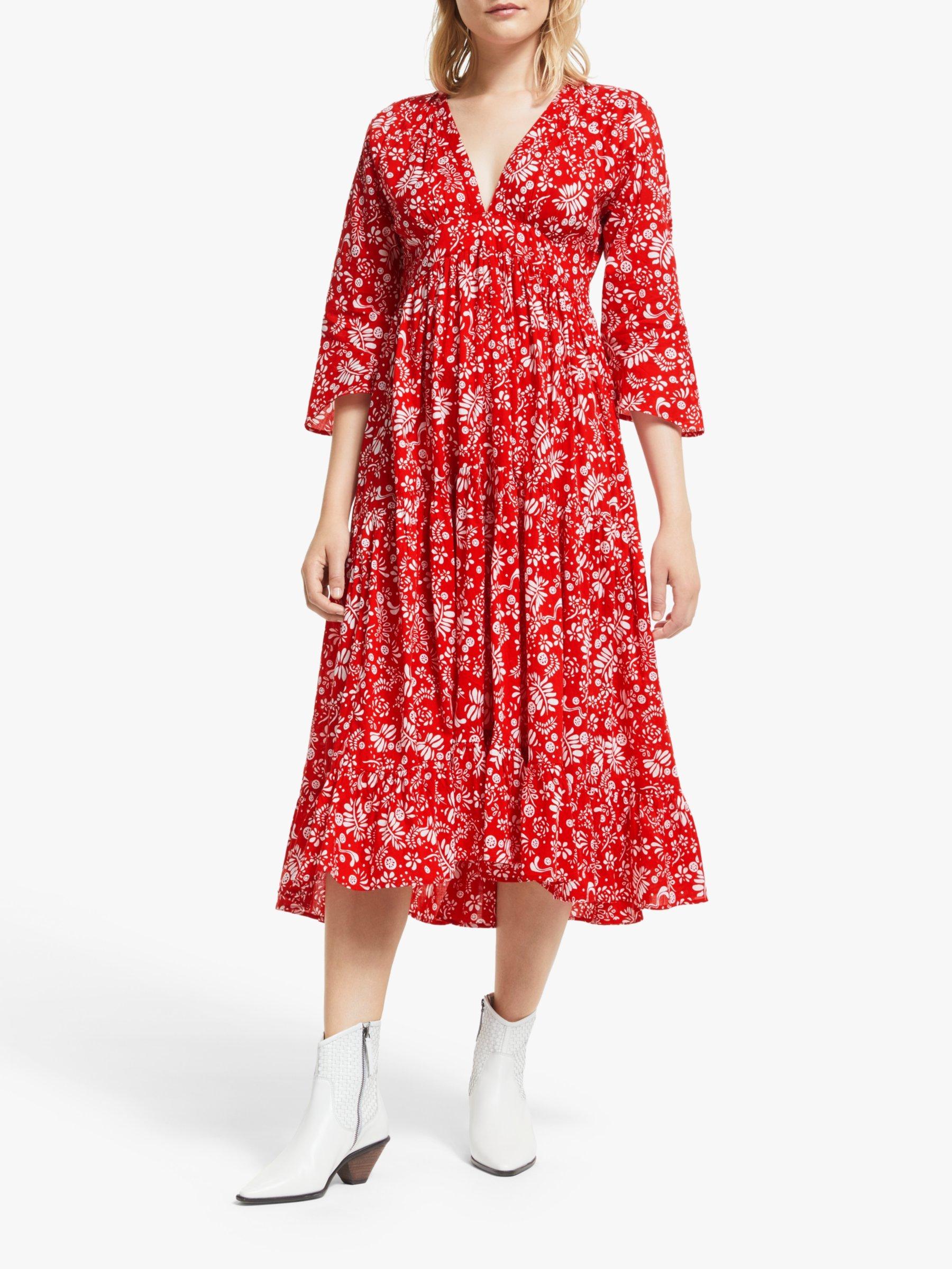 AND/OR La Galeria Elefante Mexicana Fern Print Tiered Maxi Dress, Red/Ivory