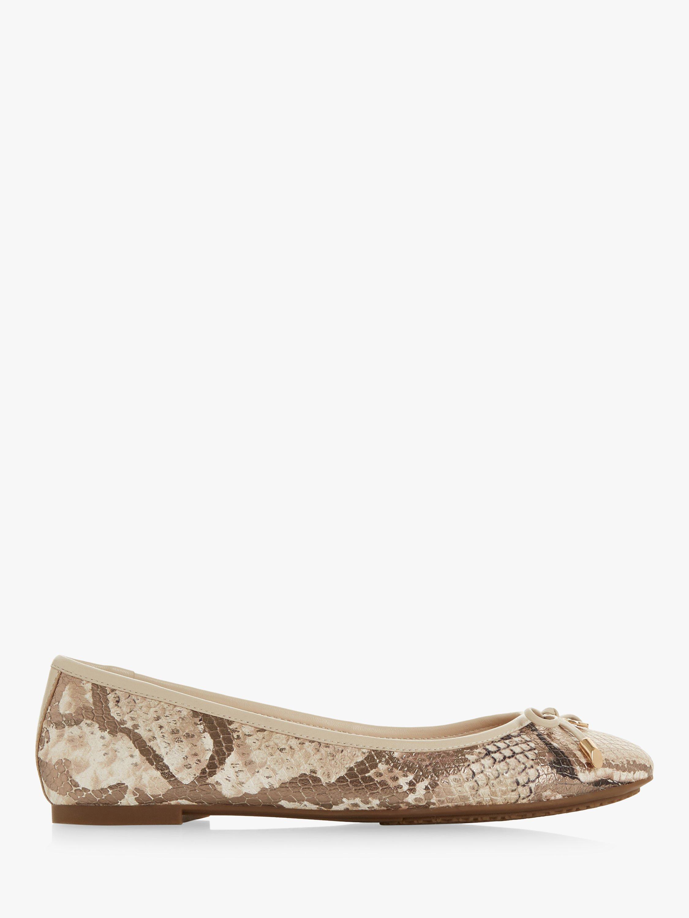 Dune Harper Leather Bow Detail Ballerina Pumps, Snake Print