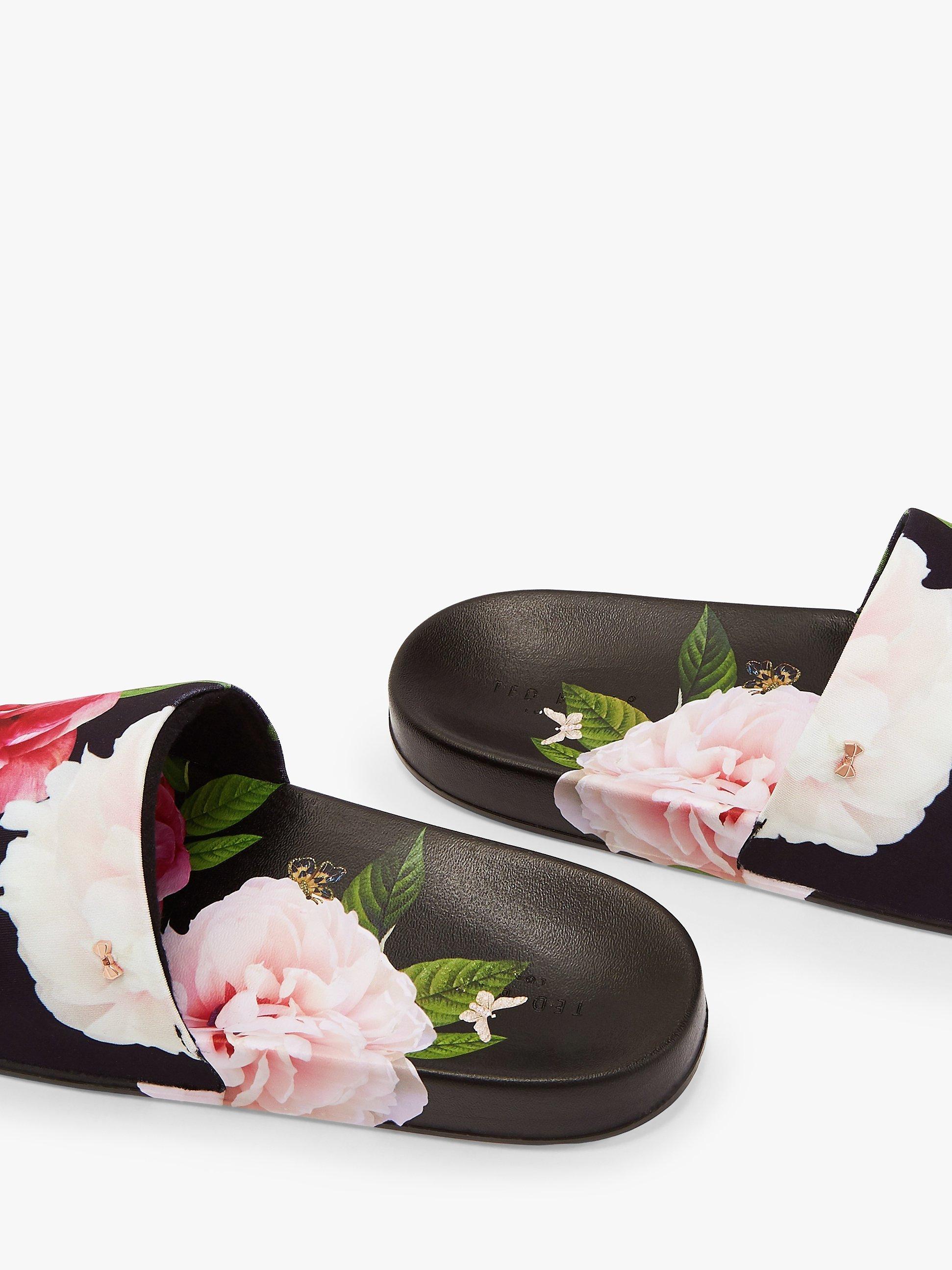 Ted Baker Avelini Floral Print Slider Sandals Black Multi