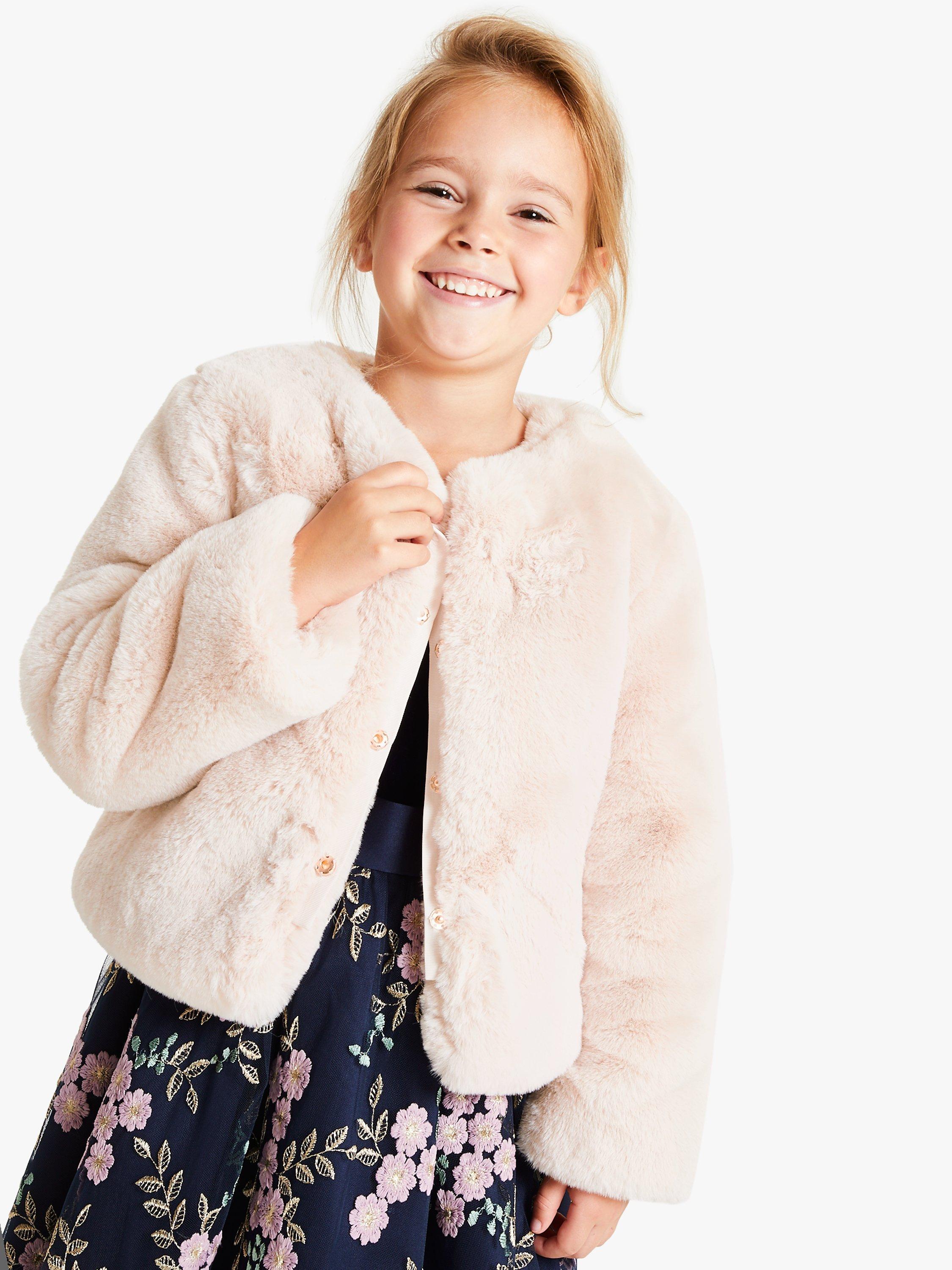 John Lewis Partners Heirloom Collection Girls Faux Fur Coat Cream