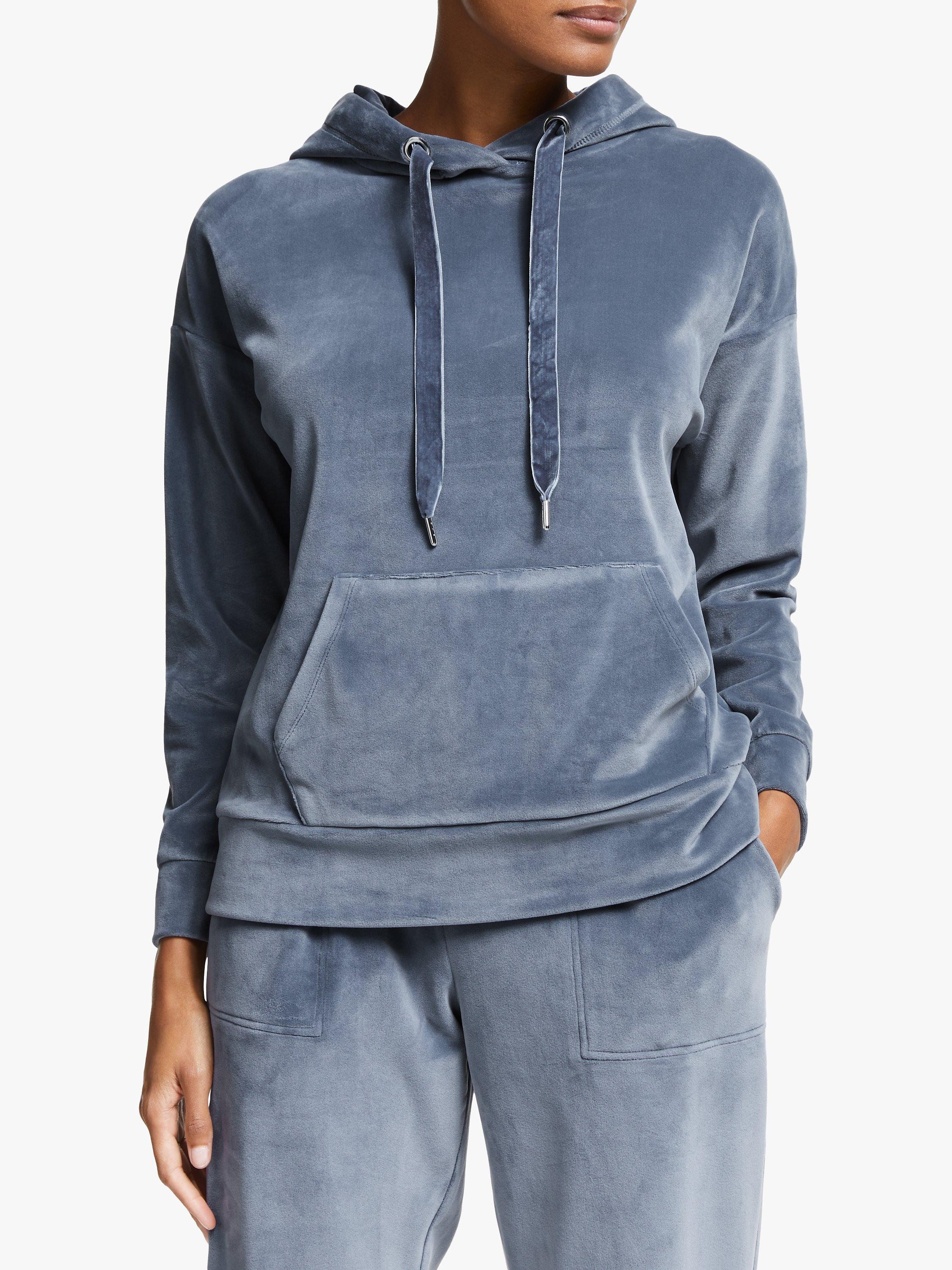 John Lewis Cleo Velour Hoodie, Blue Grey