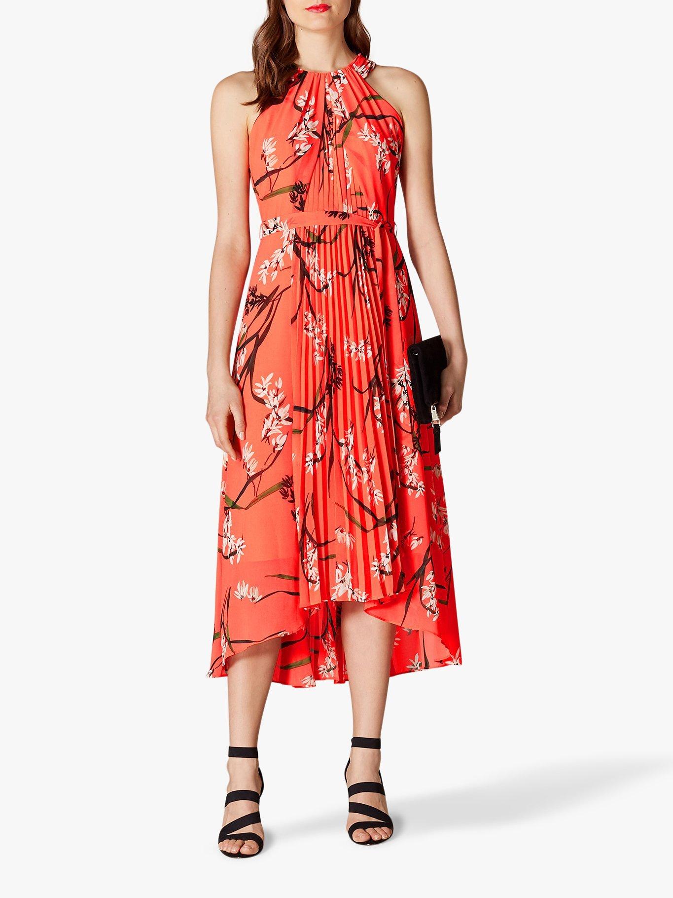 Karen Millen Pleated Floral Dress Coral