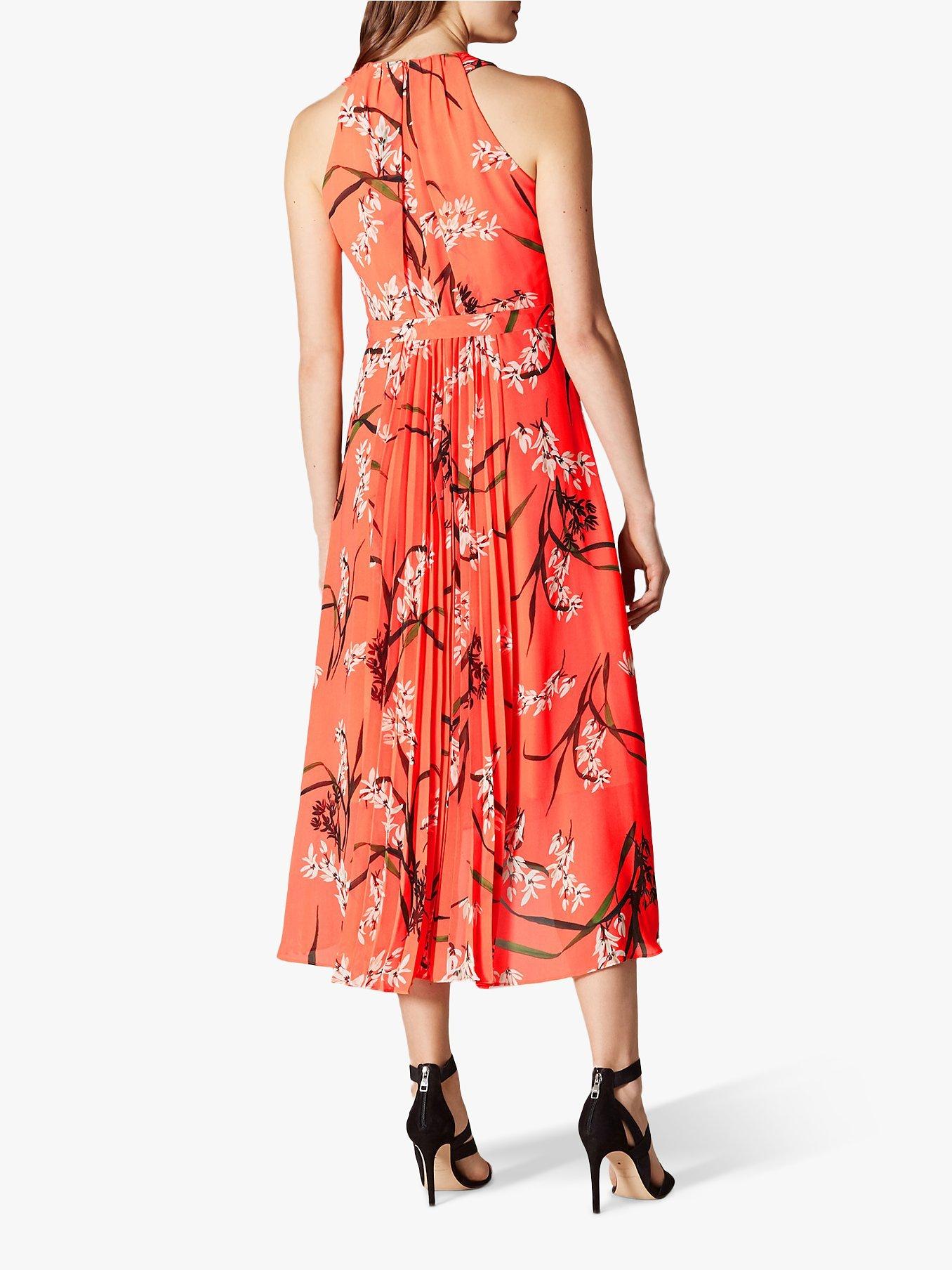 Karen Millen Pleated Floral Dress Coral