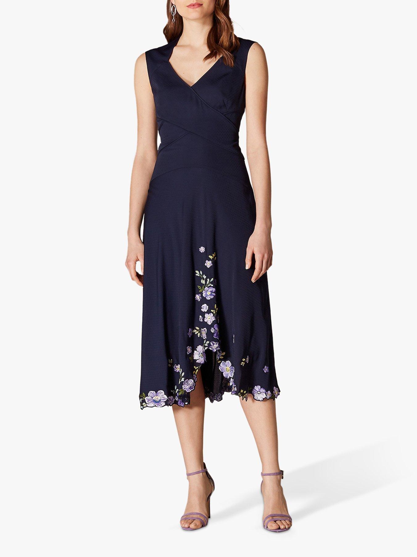 Karen Millen Floral Hem Dress, Navy/Multi