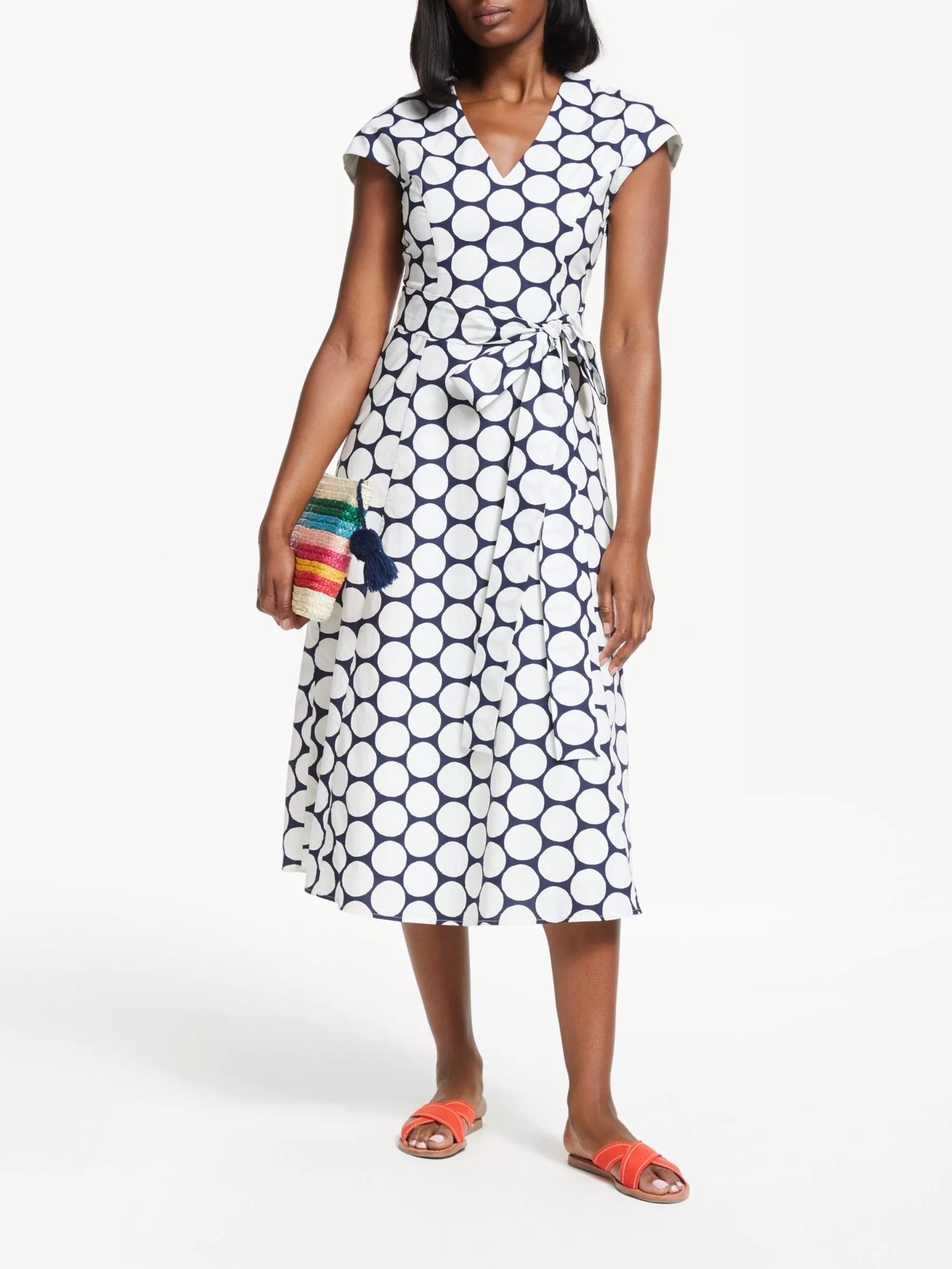 Boden Tori Cotton Midi Dress, Ivory/Navy