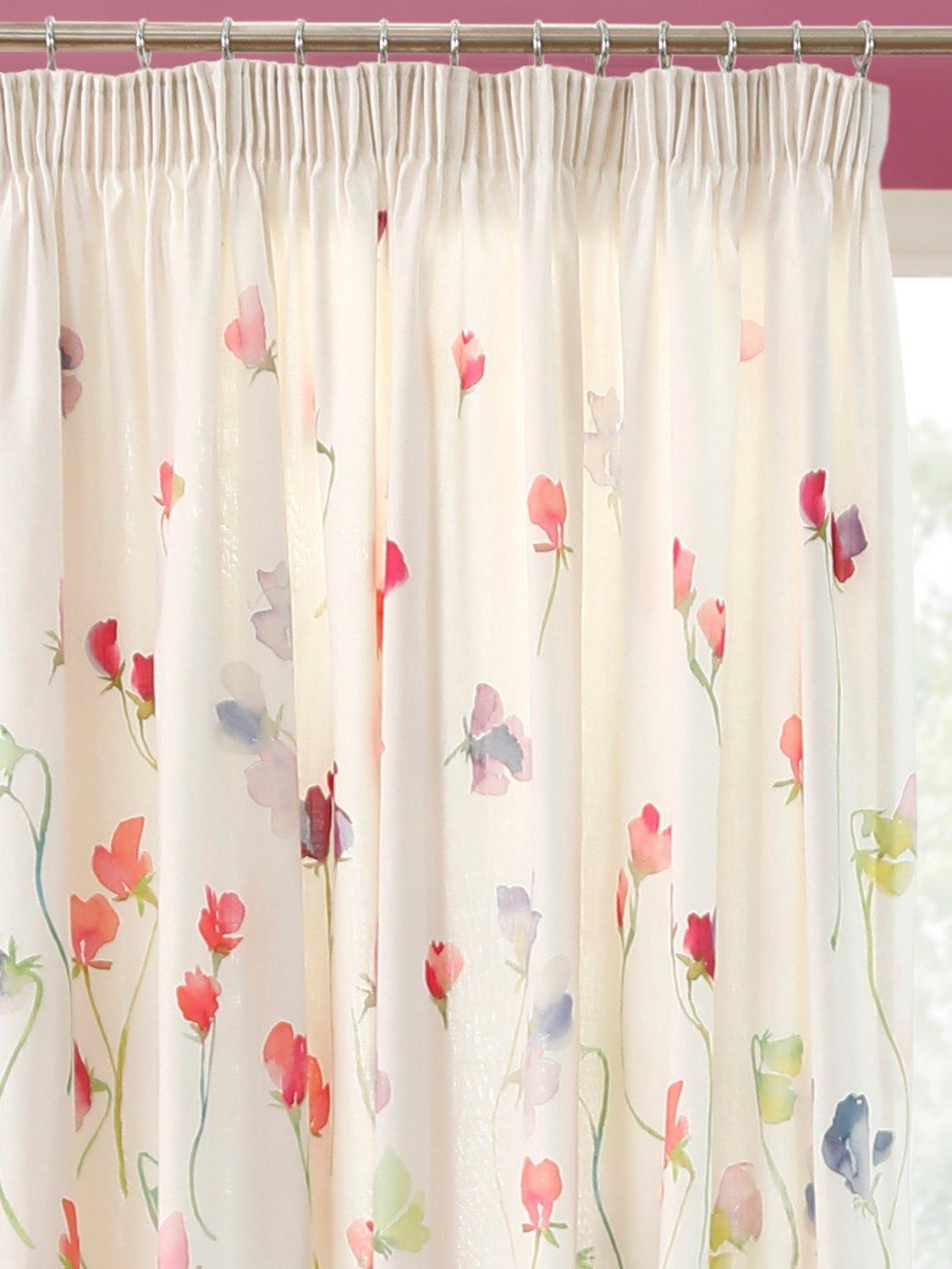bluebellgray Sweet Pea Pair Lined Pencil Pleat Curtains, Multi