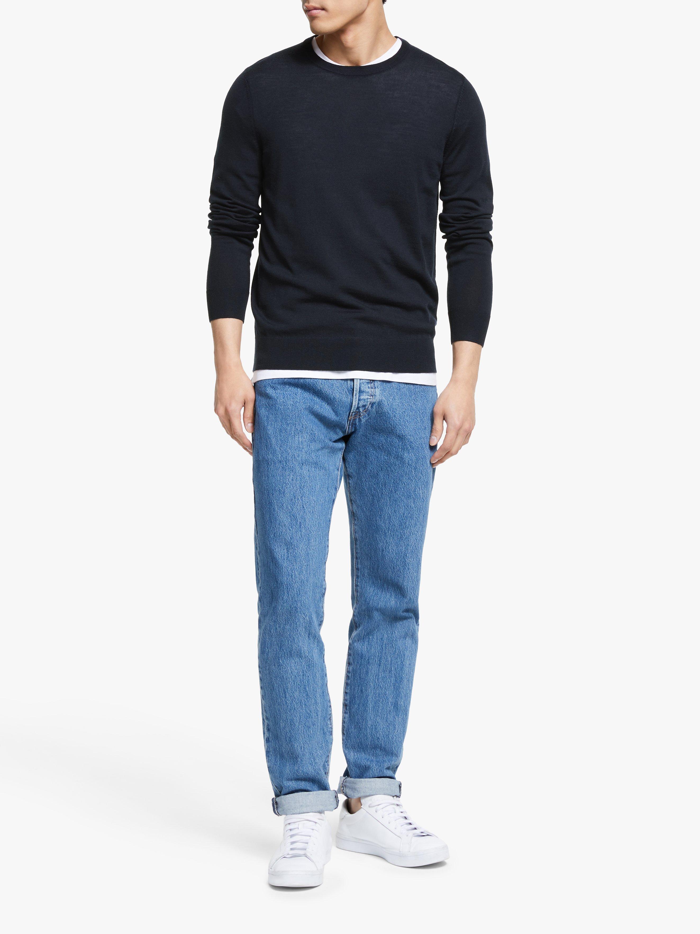Product image 3 of 6, which shows John Lewis Extra Fine Merino Wool Crew Neck Jumper, Navy, M