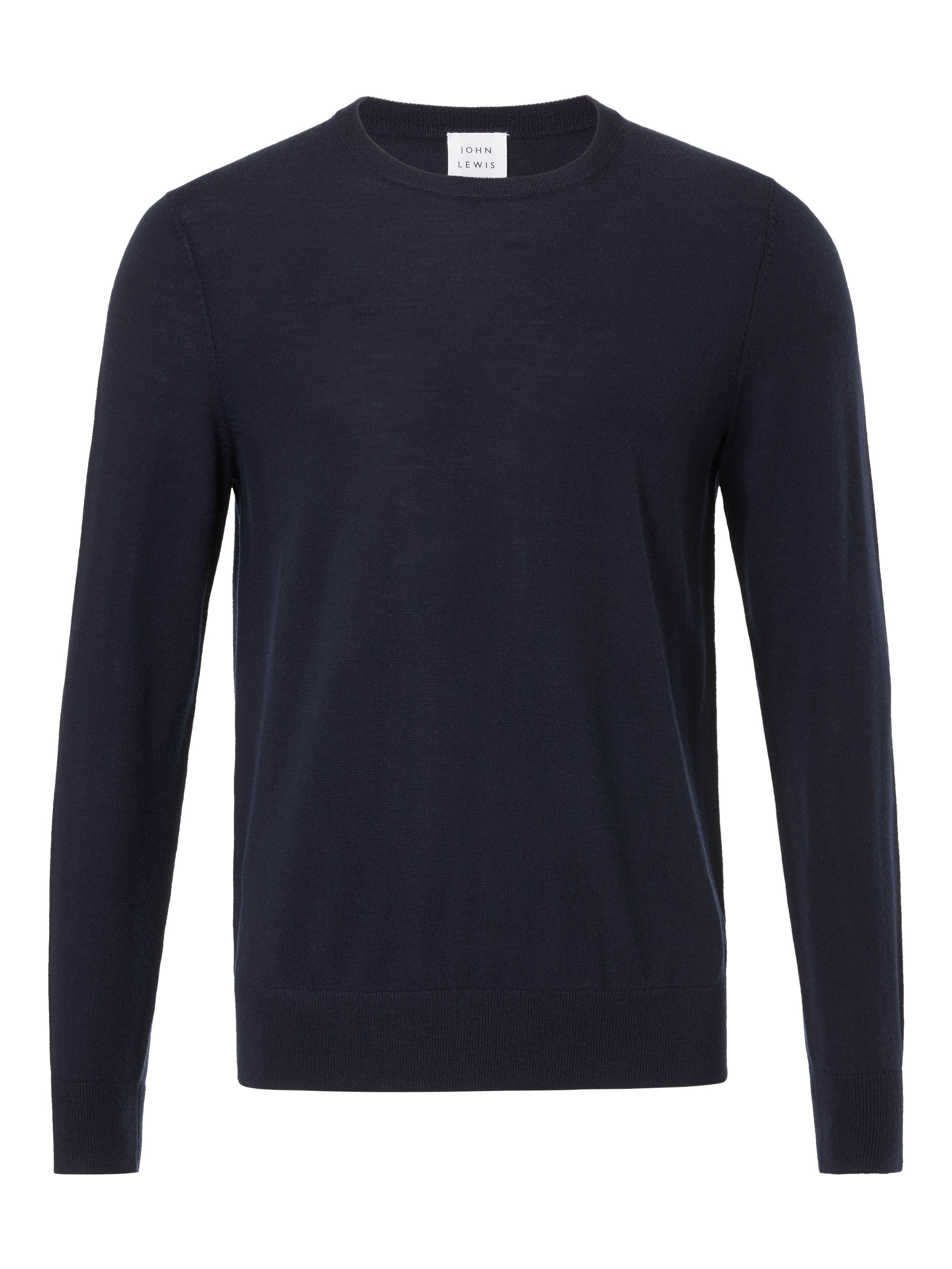 Product image 4 of 6, which shows John Lewis Extra Fine Merino Wool Crew Neck Jumper, Navy, M