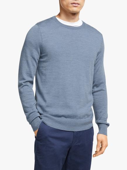 John Lewis Extra Fine Merino Wool Crew Neck Jumper, Denim Blue