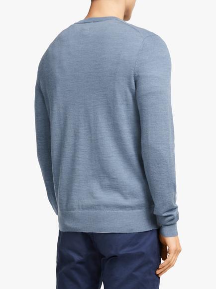 John Lewis Extra Fine Merino Wool Crew Neck Jumper - view 2, Denim Blue