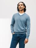 John Lewis Extra Fine Merino Wool V-Neck Jumper, Denim