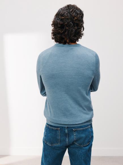 John Lewis Extra Fine Merino Wool V-Neck Jumper - view 2, Denim