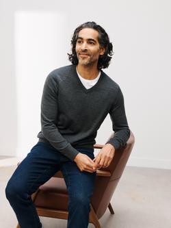 John Lewis Extra Fine Merino Wool V-Neck Jumper, Charcoal