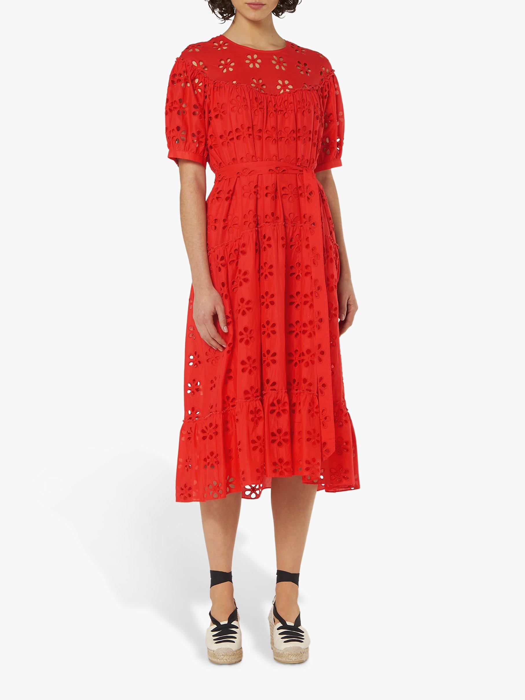 L.K.Bennett Rego Broderie Anglaise Dress, Red