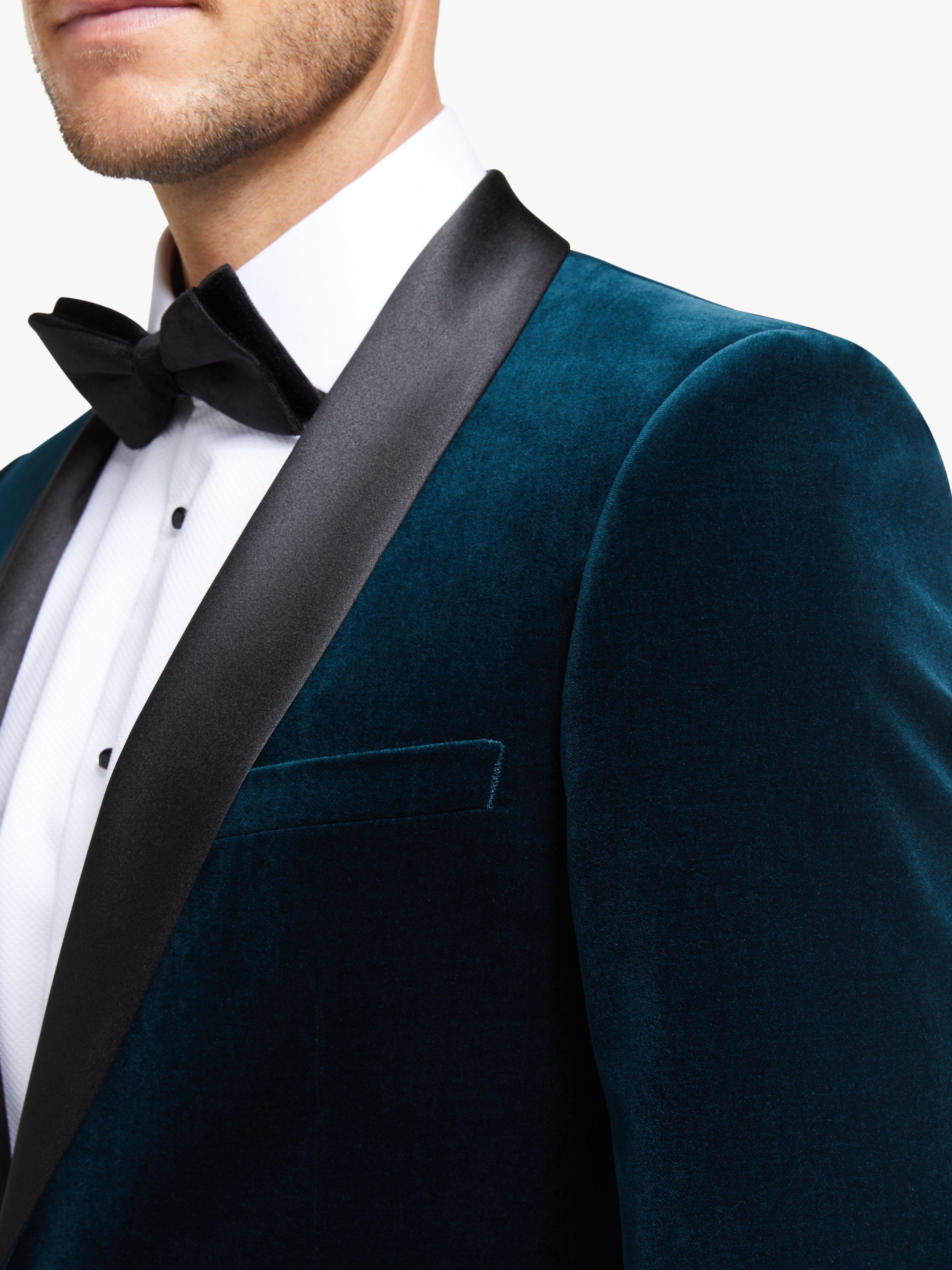 John Lewis Partners Italian Velvet Shawl Lapel Slim Fit Dress Suit Jacket Teal