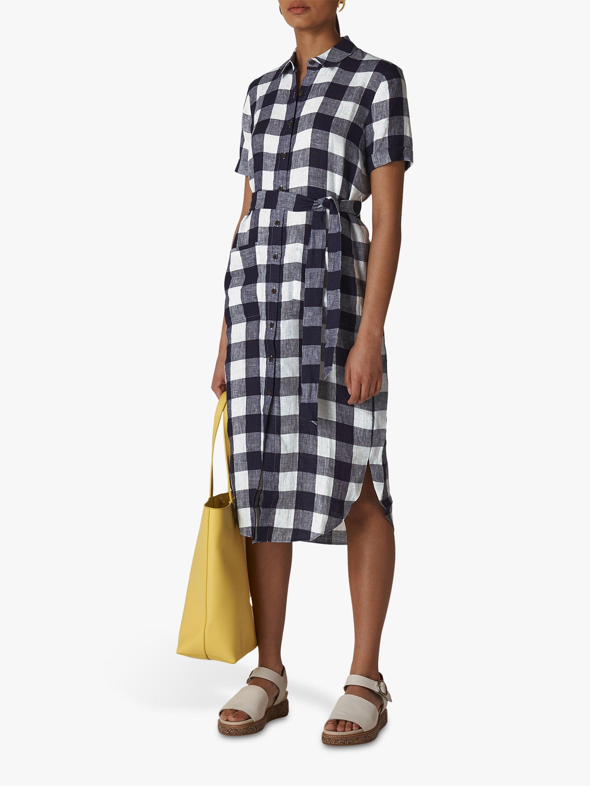Whistles Montana Gingham Shirt Dress, Navy/Multi