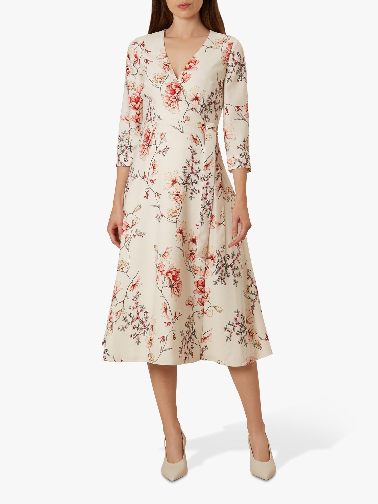 Hobbs Catherine Floral Midi Dress, Pearl