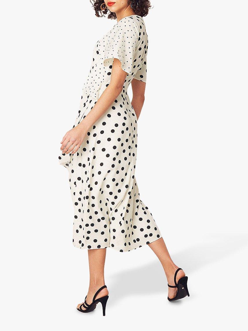 Oasis Patched Spot Dress Black White