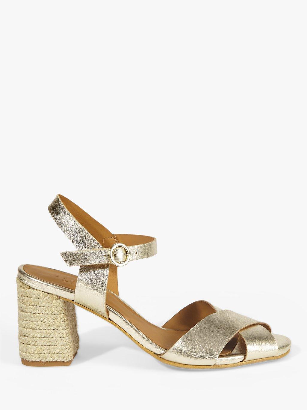 Jigsaw Mara Espadrille Block Heel Sandals, Gold Leather, 8
