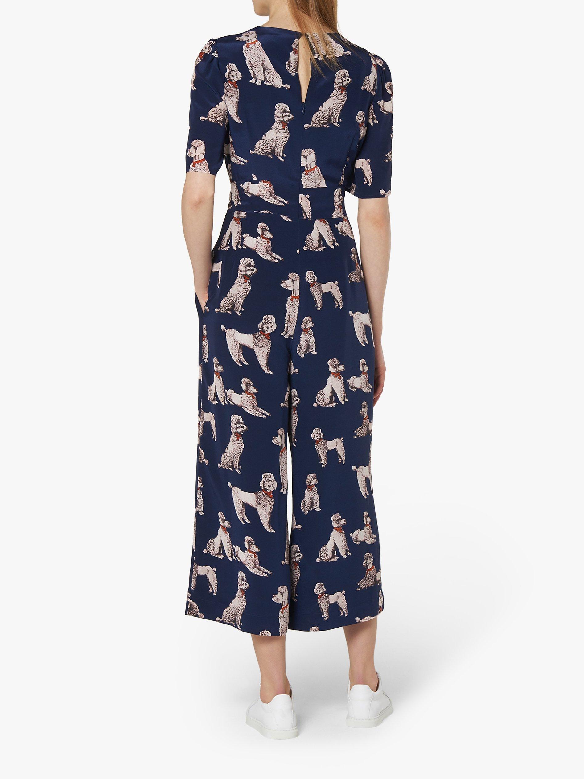 L.K.Bennett Loren Poodle Print Silk Jumpsuit Navy