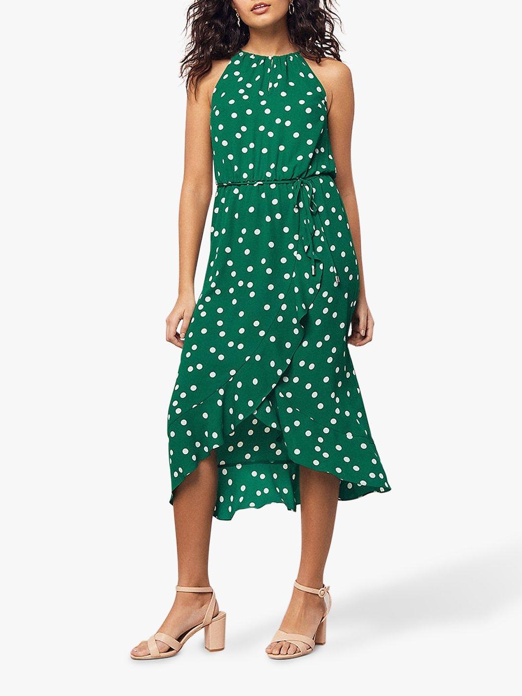 Oasis Spot High Neck Dress Multi Green