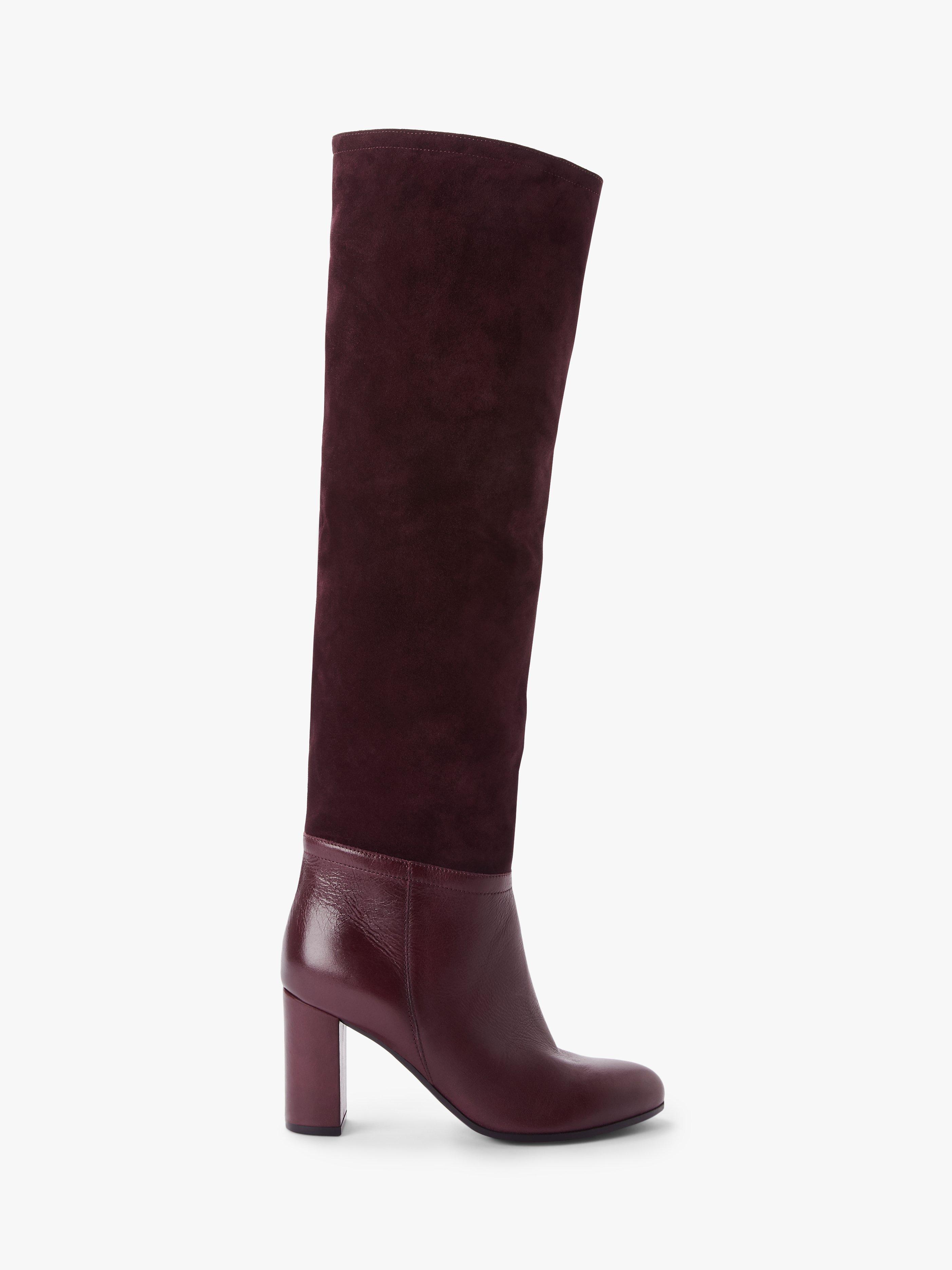 John Lewis & Partners Suri Suede & Leather Knee Boots, Burgundy