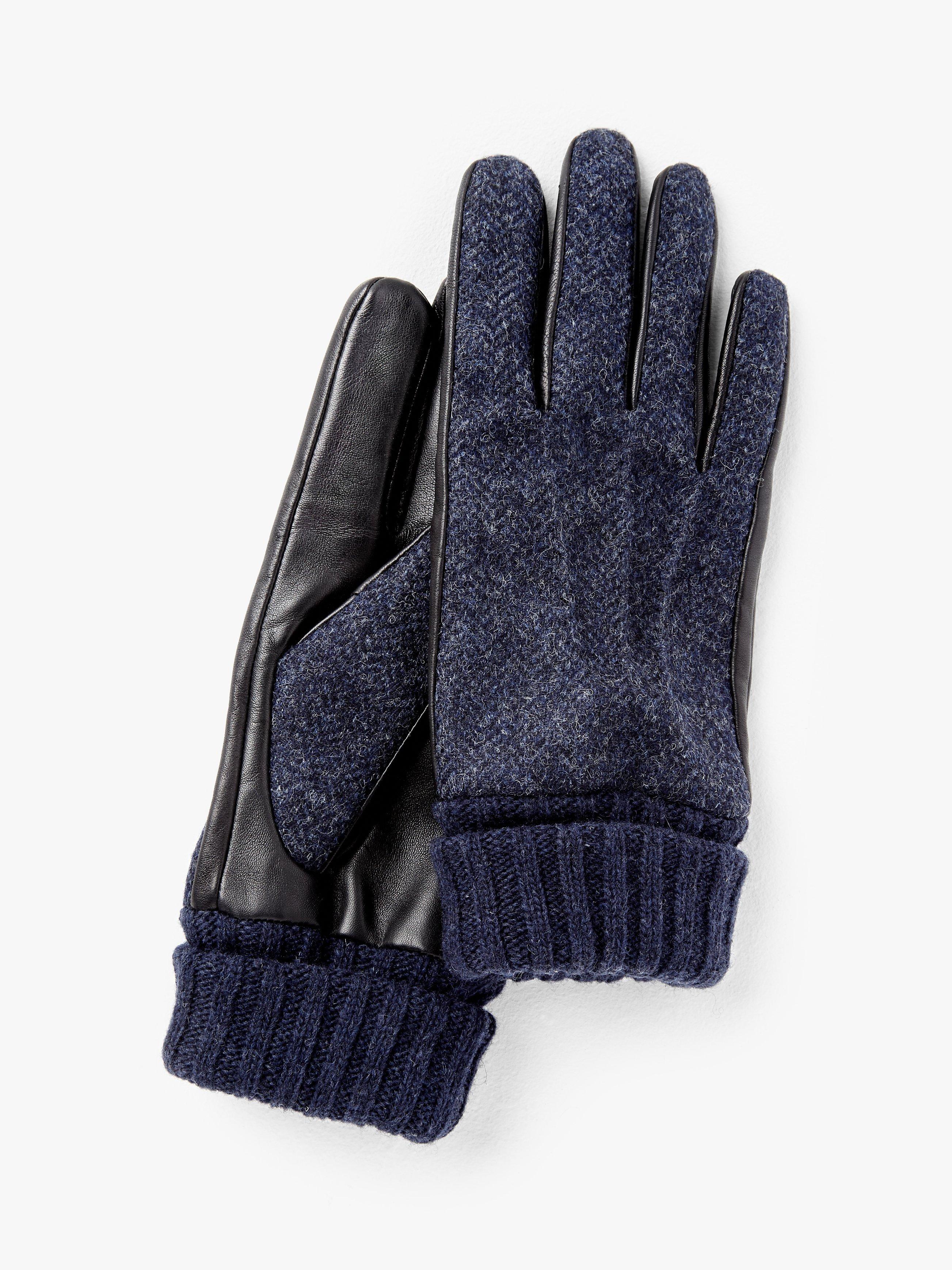 John Lewis & Partners Herringbone Wool Leather Palm Gloves, Blue