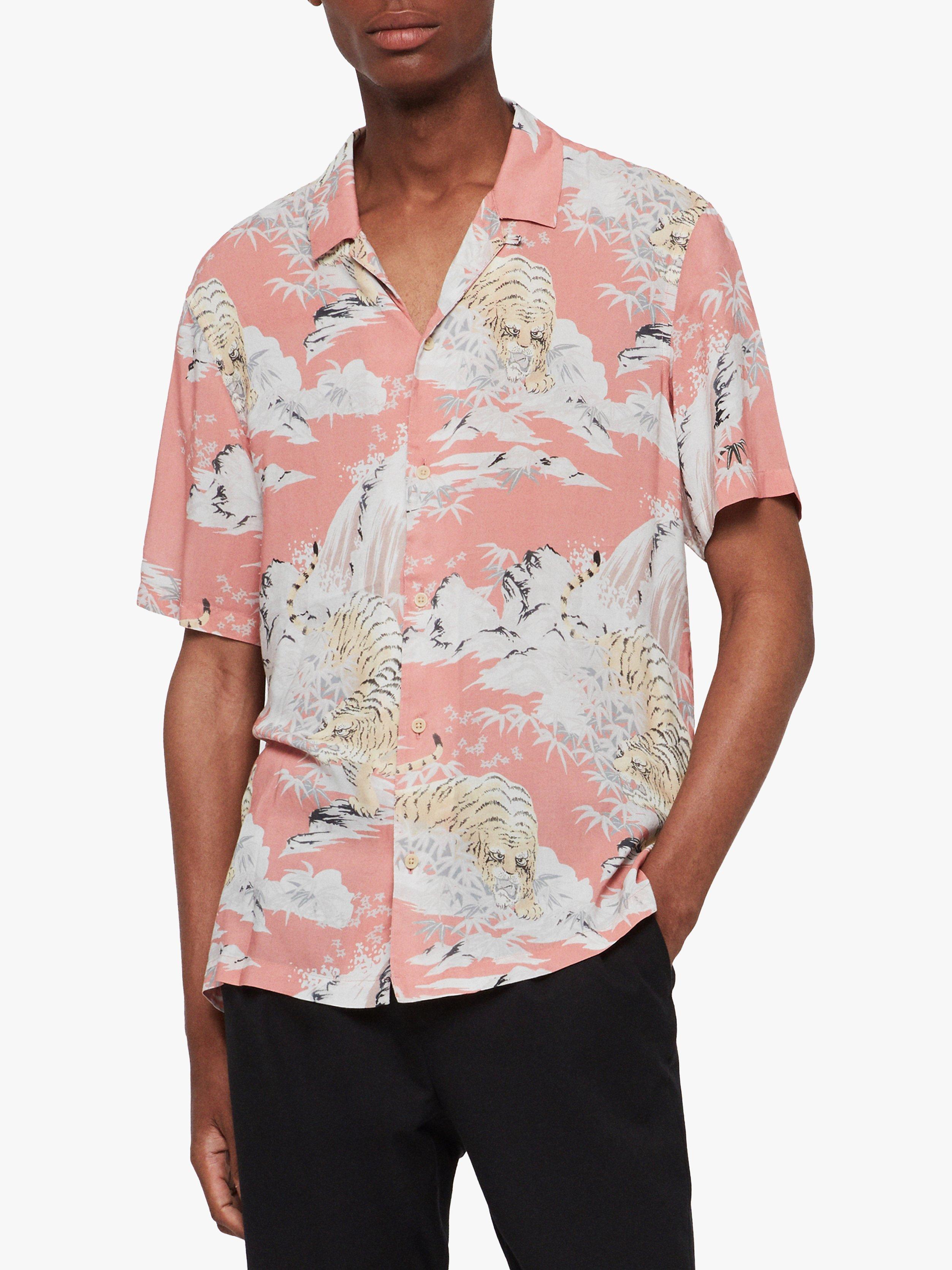 AllSaints Borneo Japanese Tiger Short Sleeve Shirt, Pink