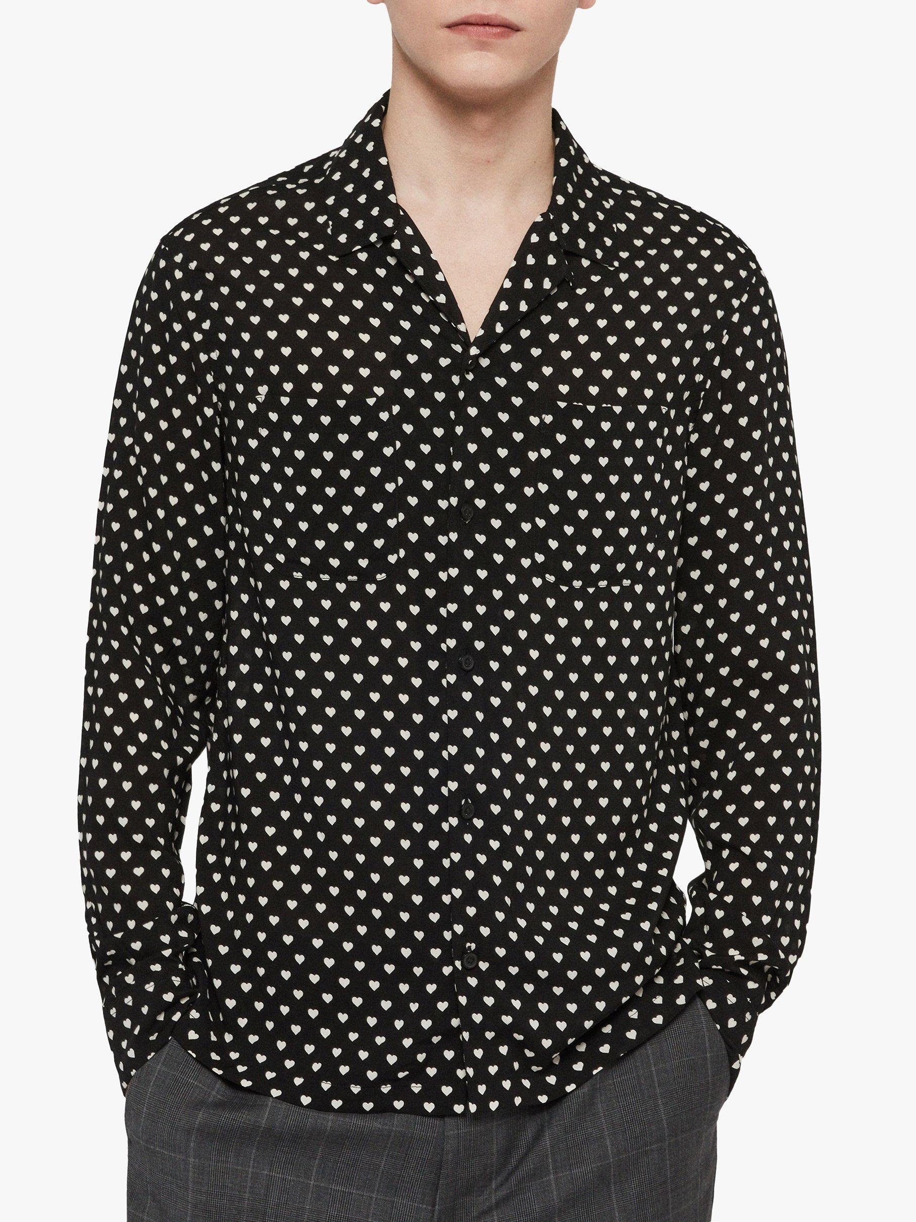 AllSaints Valentine Heart Print Shirt, Jet Black/Ecru
