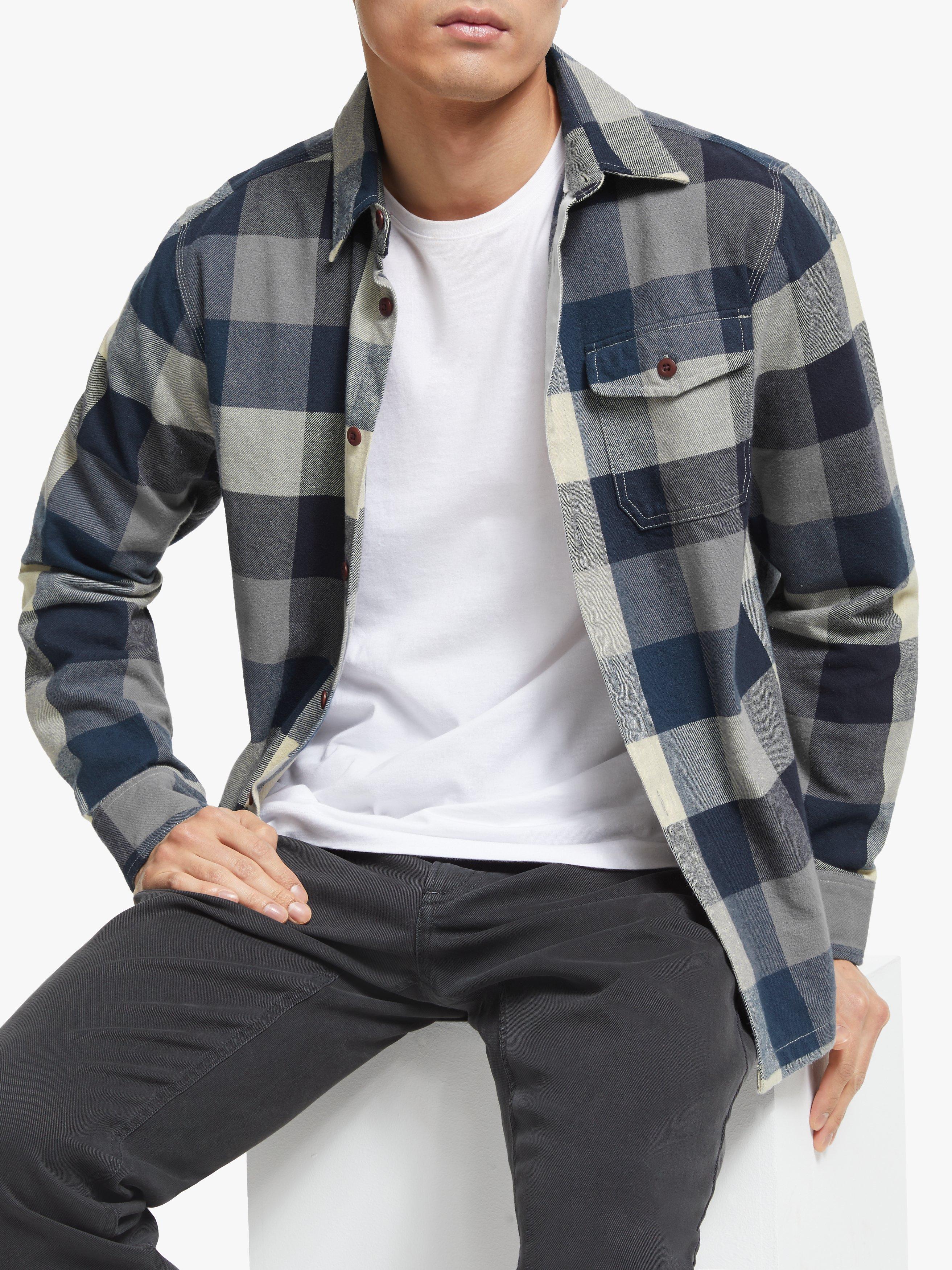 John Lewis & Partners Ridge Buffalo Check Overshirt, Navy/Grey