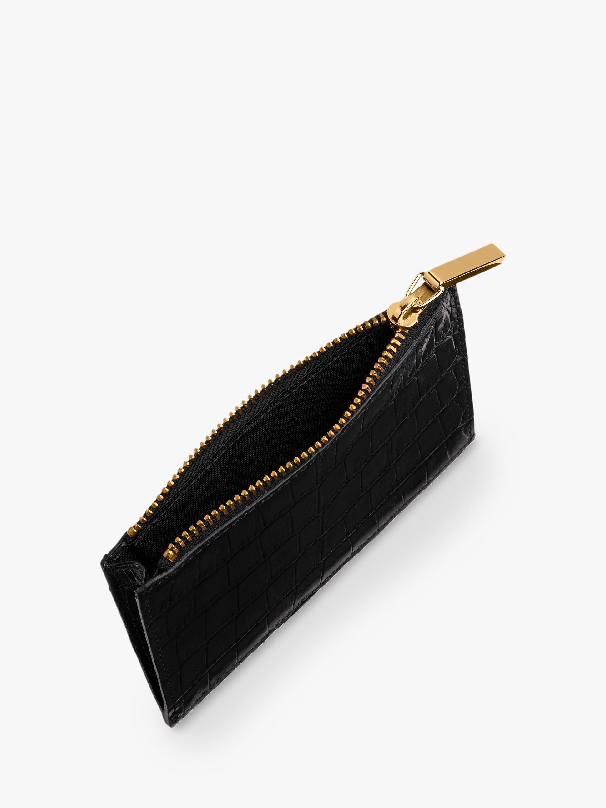 Product image 4 of 4, which shows Whistles Shiny Embossed Croc Coin Purse, Black