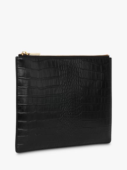 Whistles Shiny Croc Zip Leather Purse - view 2, Black
