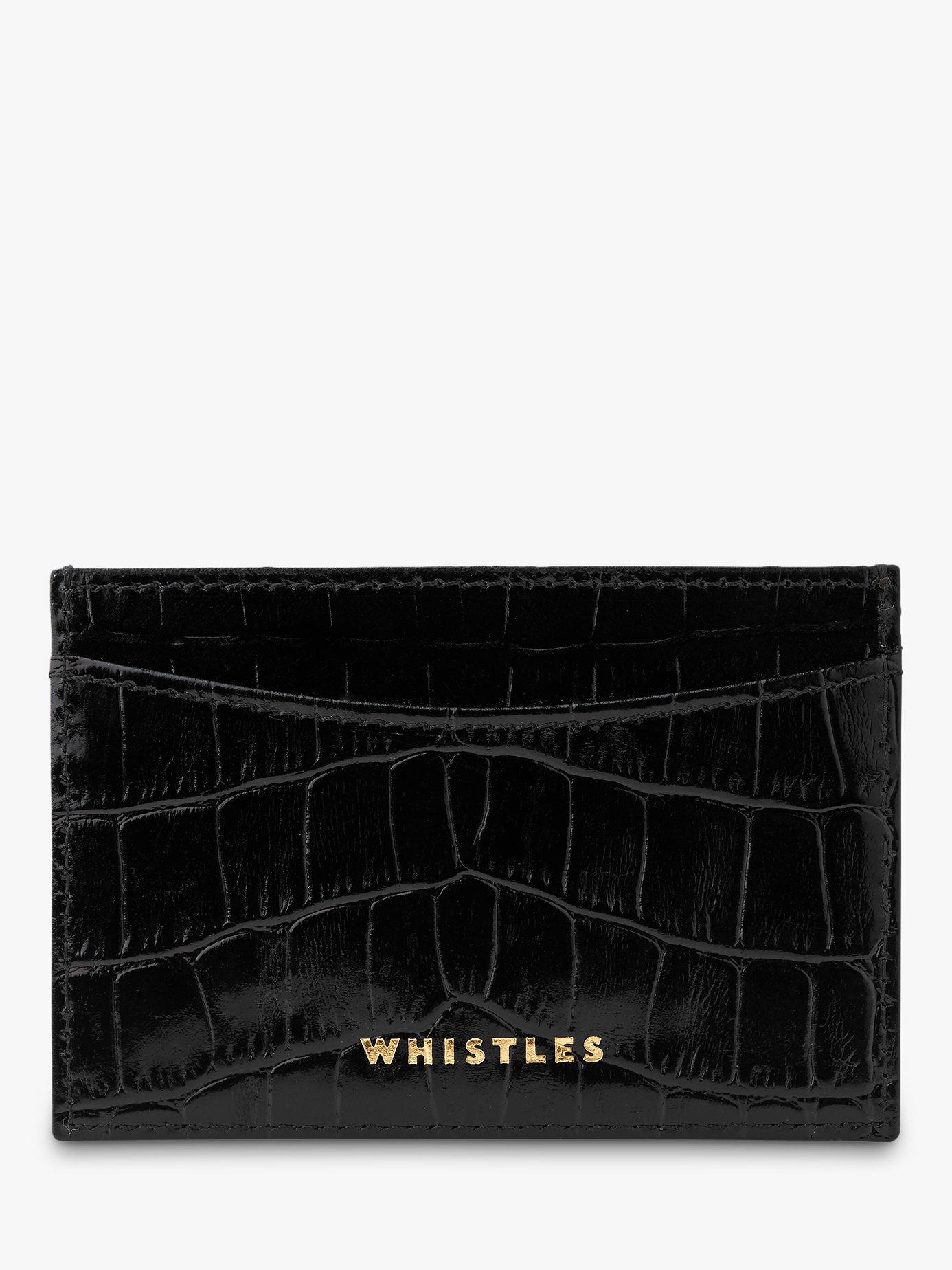 Product image 1 of 4, which shows Whistles Shiny Croc Leather Card Holder, Black