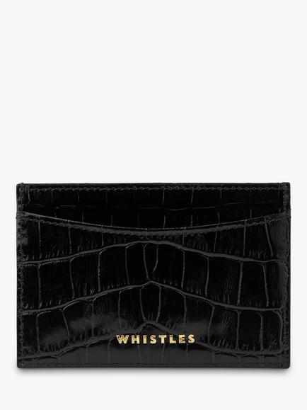 Whistles Shiny Croc Leather Card Holder, Black