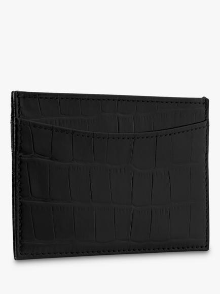 Whistles Shiny Croc Leather Card Holder - view 2, Black