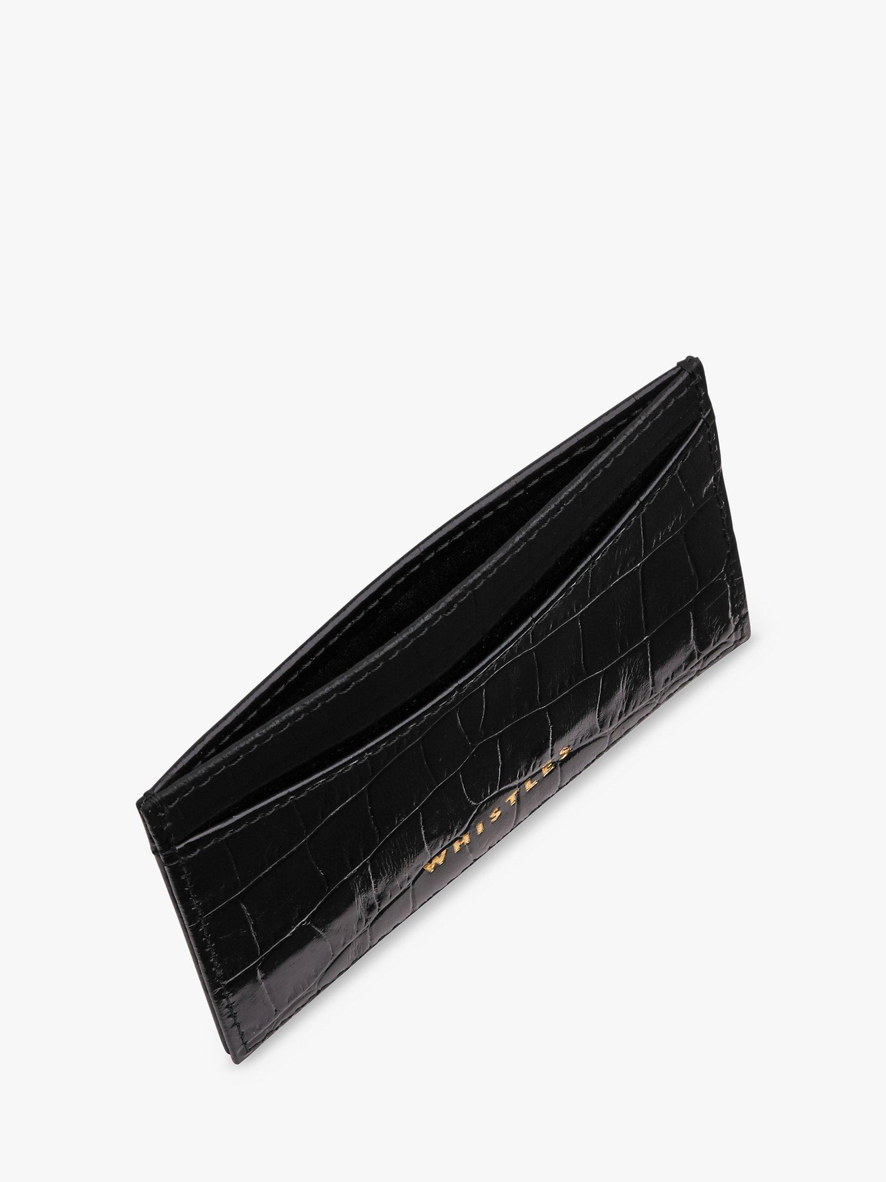 Product image 4 of 4, which shows Whistles Shiny Croc Leather Card Holder, Black