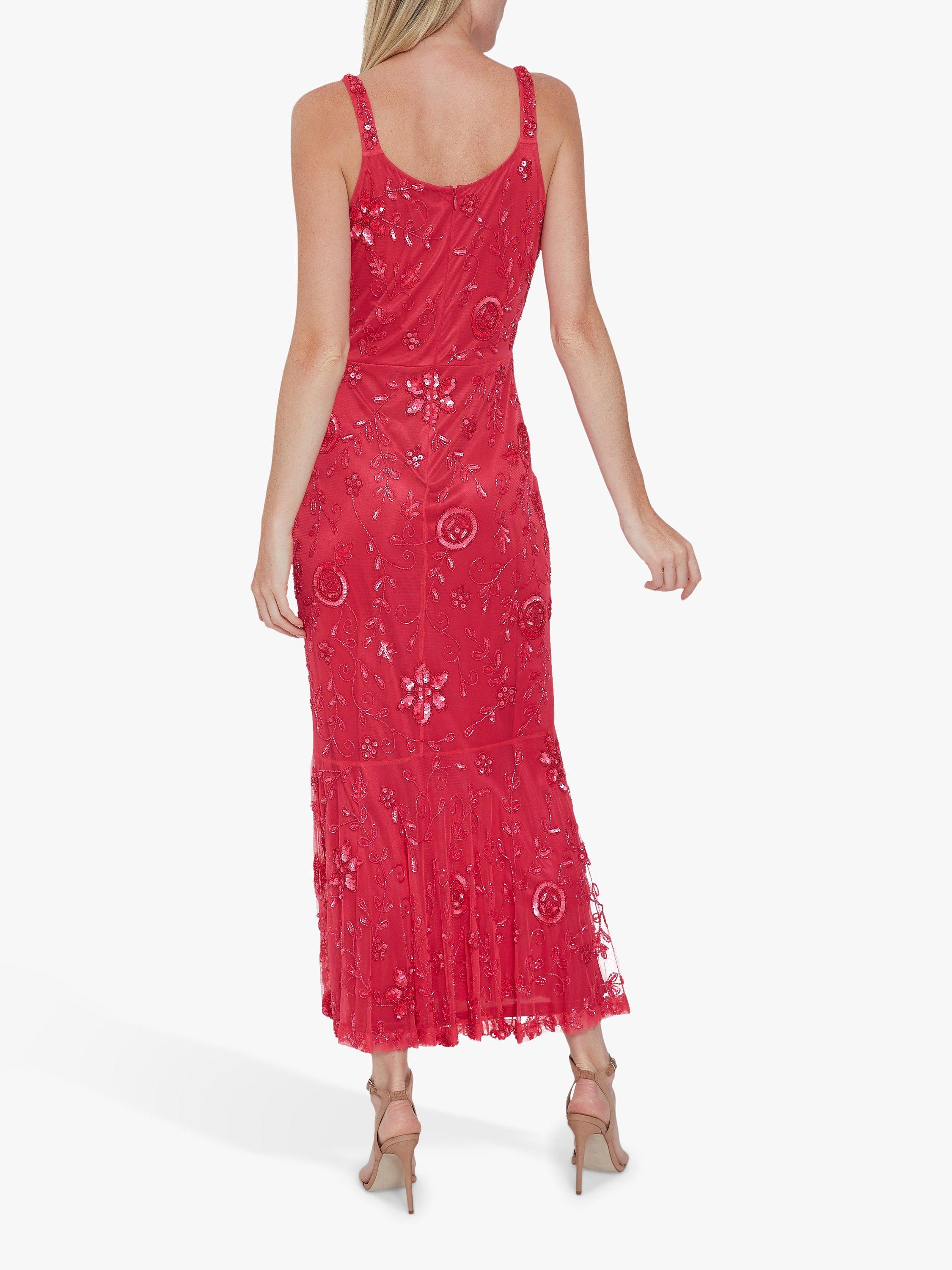 Gina Bacconi Zaina Beaded Dress, Fuchsia Rose, 10