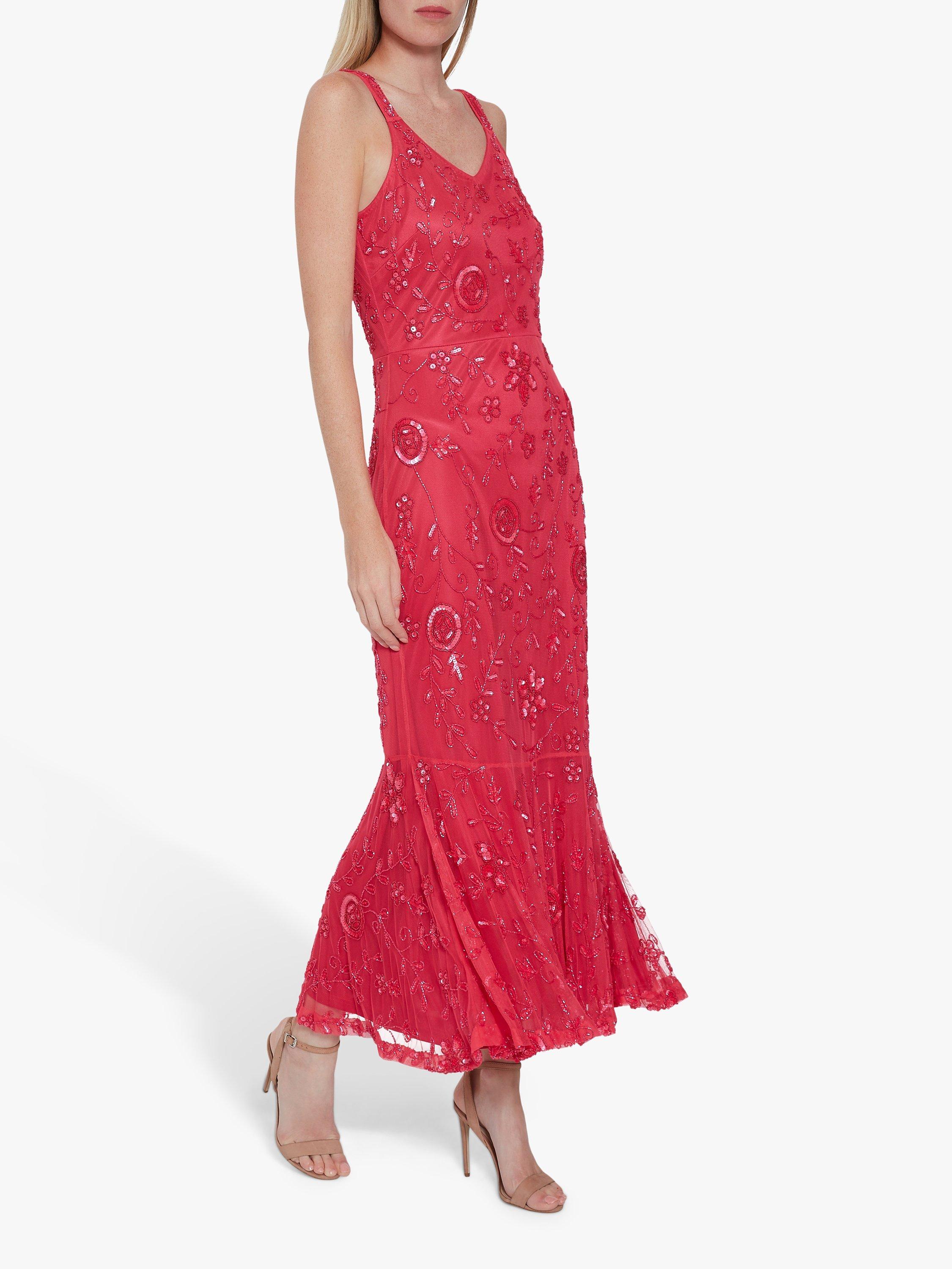 Gina Bacconi Zaina Beaded Dress, Fuchsia Rose, 10