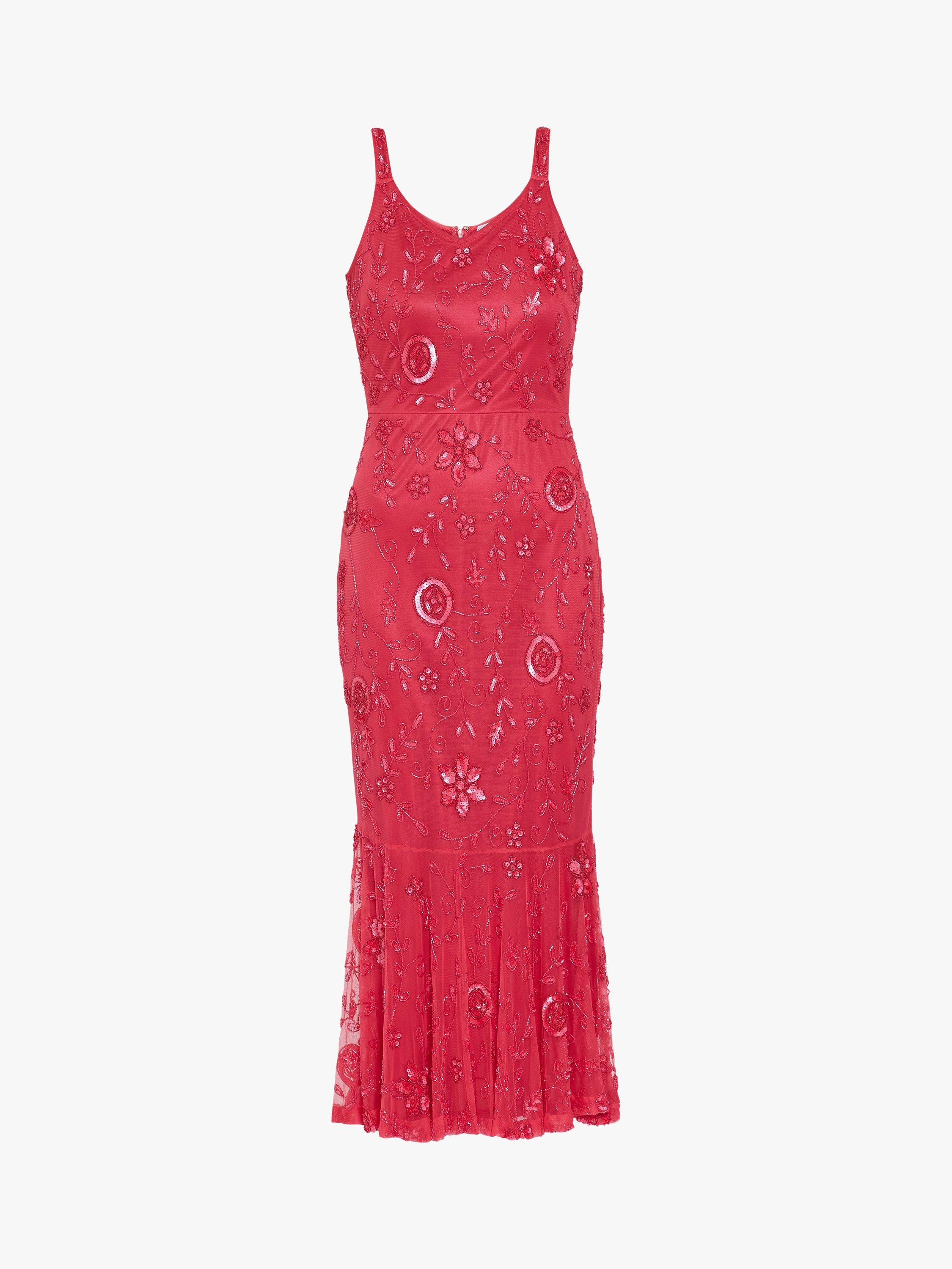 Gina Bacconi Zaina Beaded Dress, Fuchsia Rose, 10