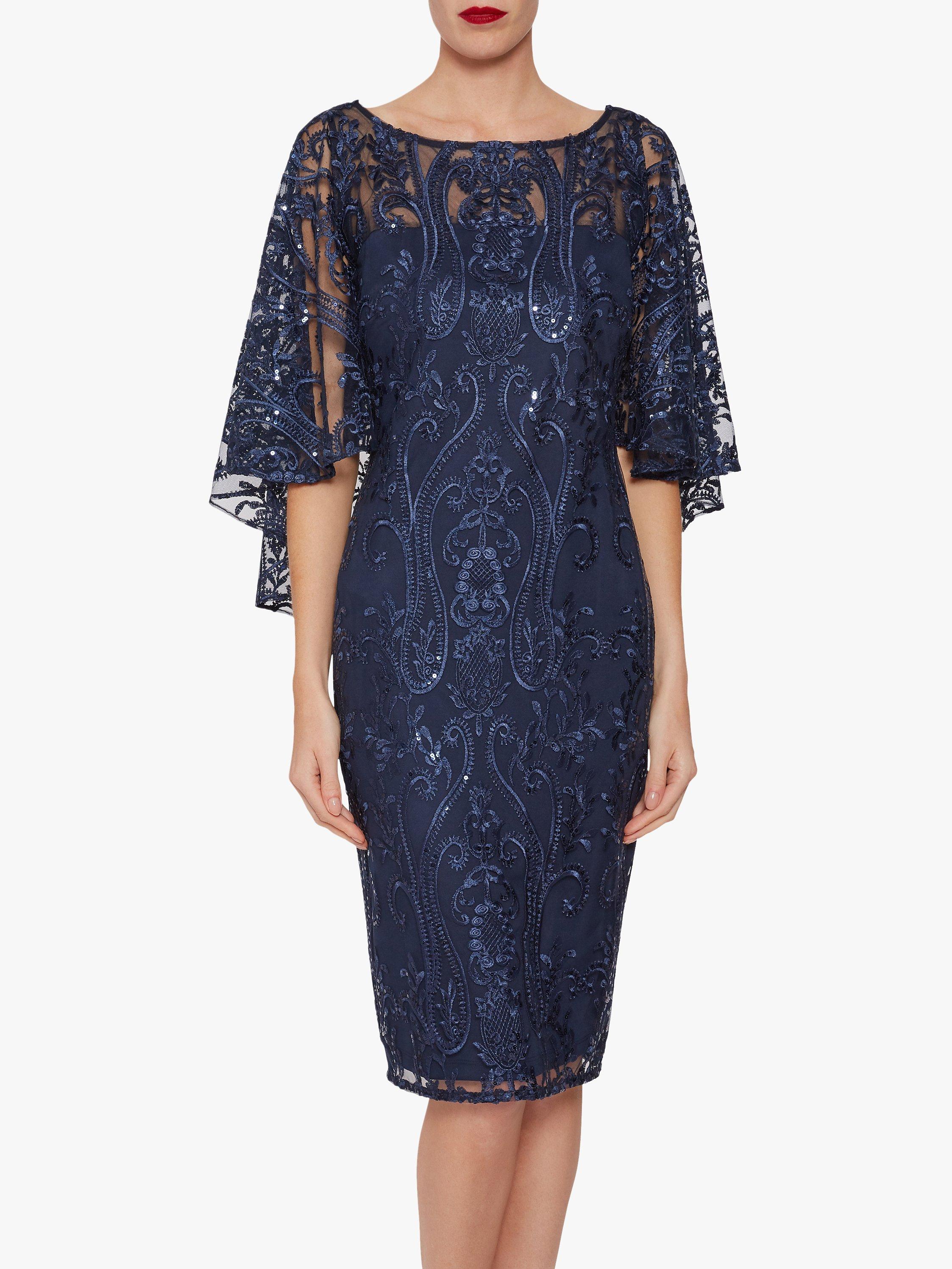Gina Bacconi Leilani Sequin Cape Sleeve Dress, Navy