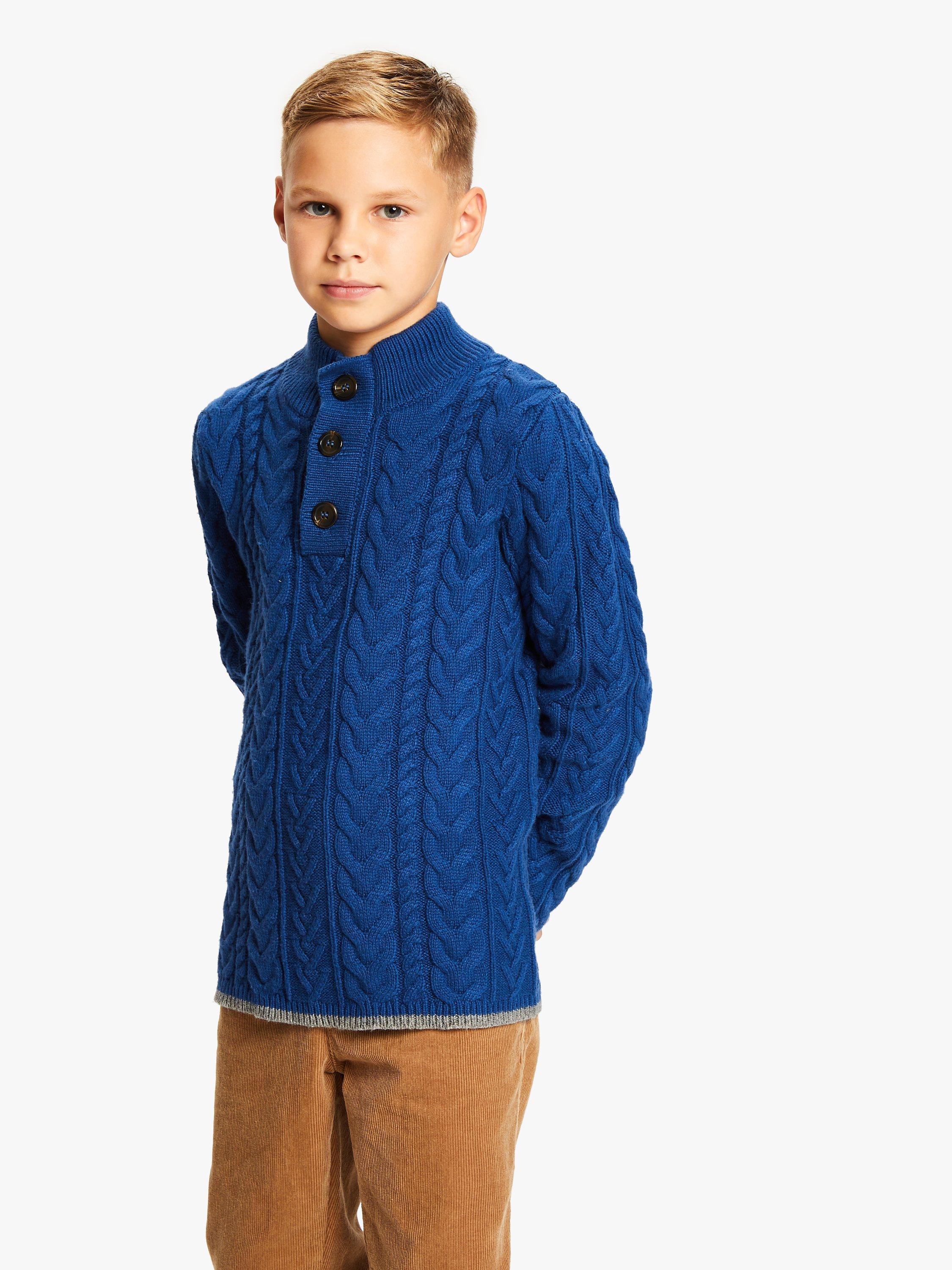 John Lewis & Partners Boys' Mock Neck Cable Knit Jumper, Blue