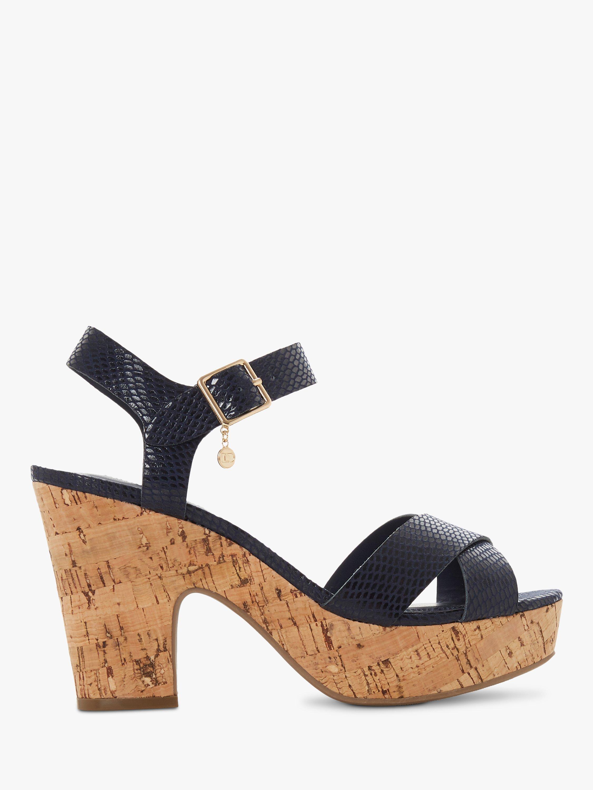 Dune Iylene Reptile Cork Heel Sandals, Navy