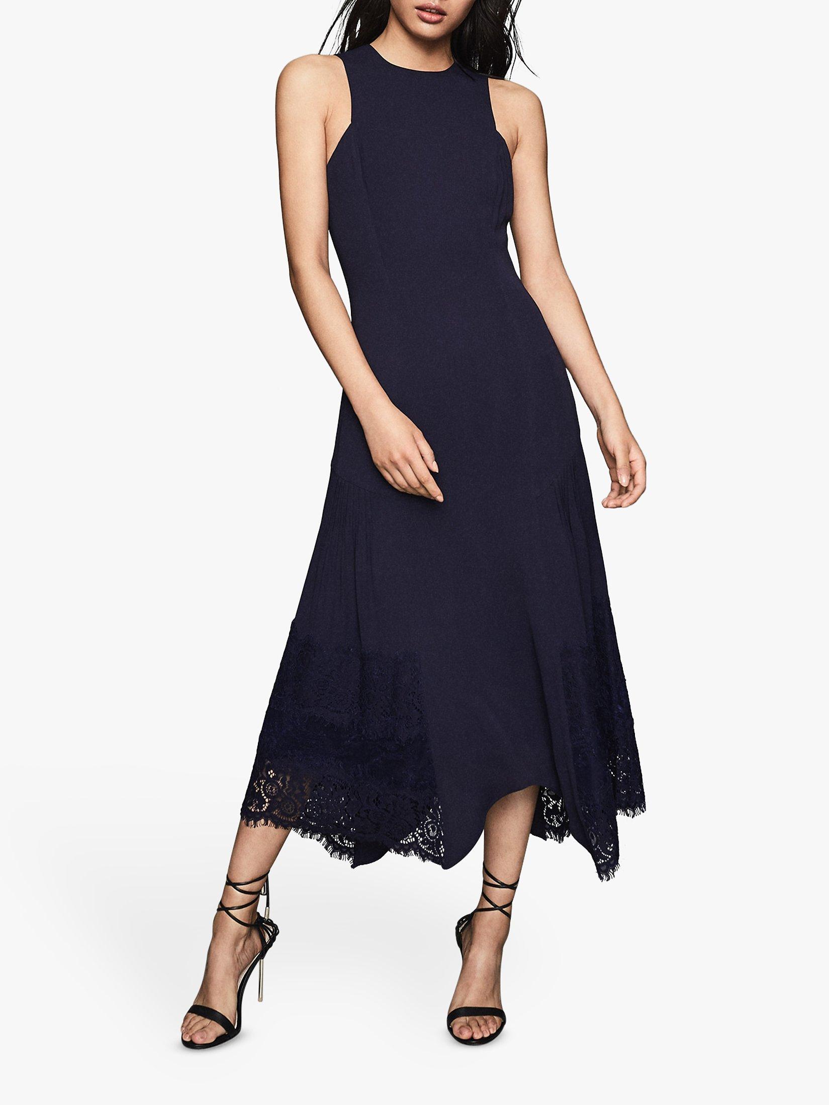 Reiss Romi Lace Back Midi Dress Navy