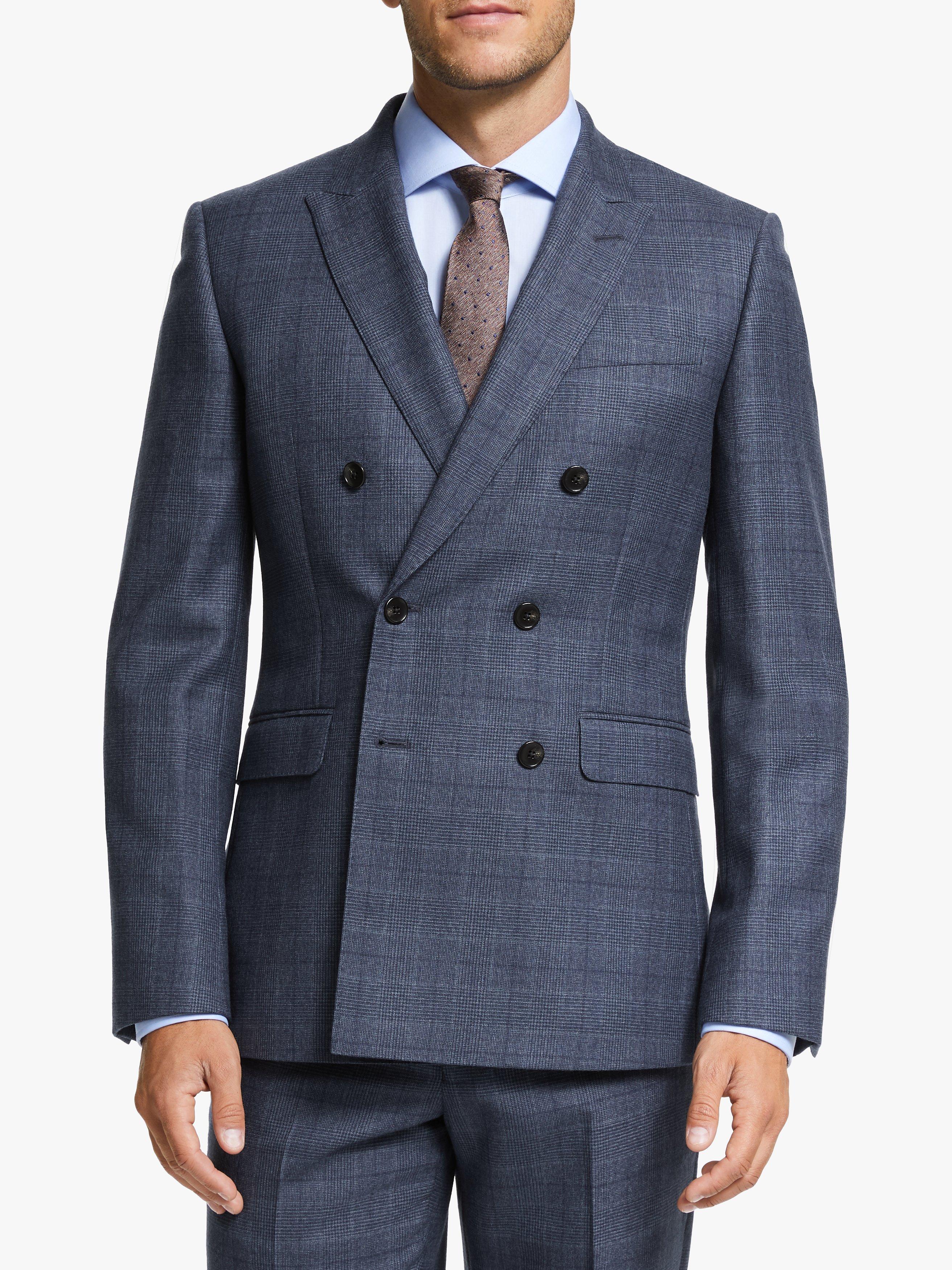 John Lewis Partners Prince of Wales Check Double Breasted Suit Jacket Navy