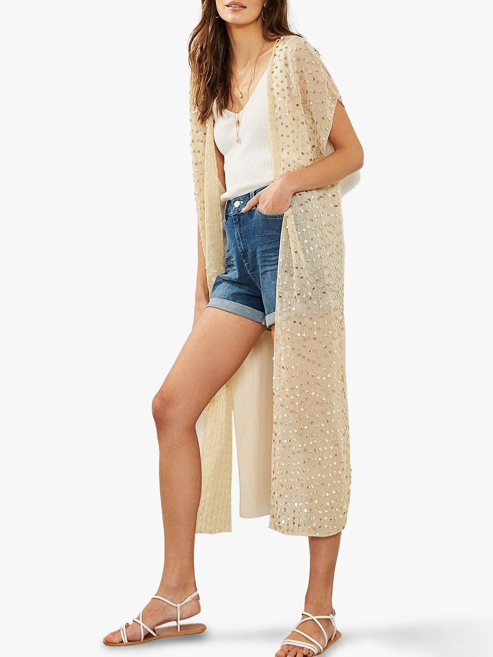Mint Velvet Sequined Kimono, Cream