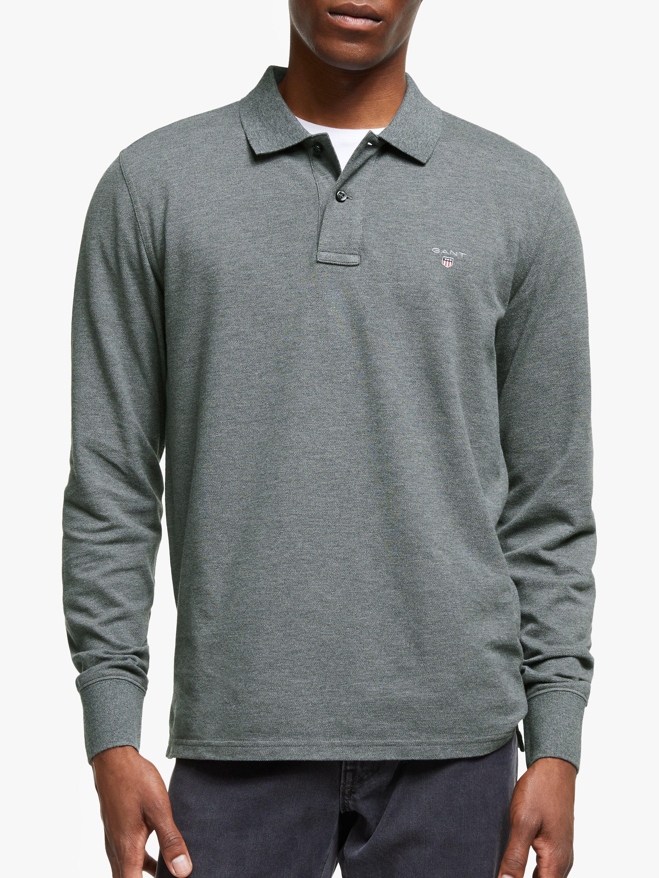 GANT Classic Pique Long Sleeve Polo Top Charcoal