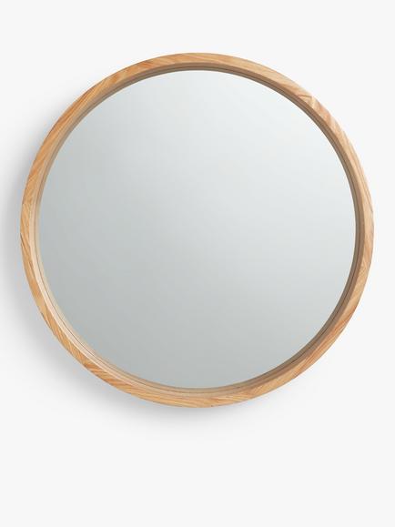 John Lewis Scandi Round Oak Wood Wall Mirror, Natural, Natural