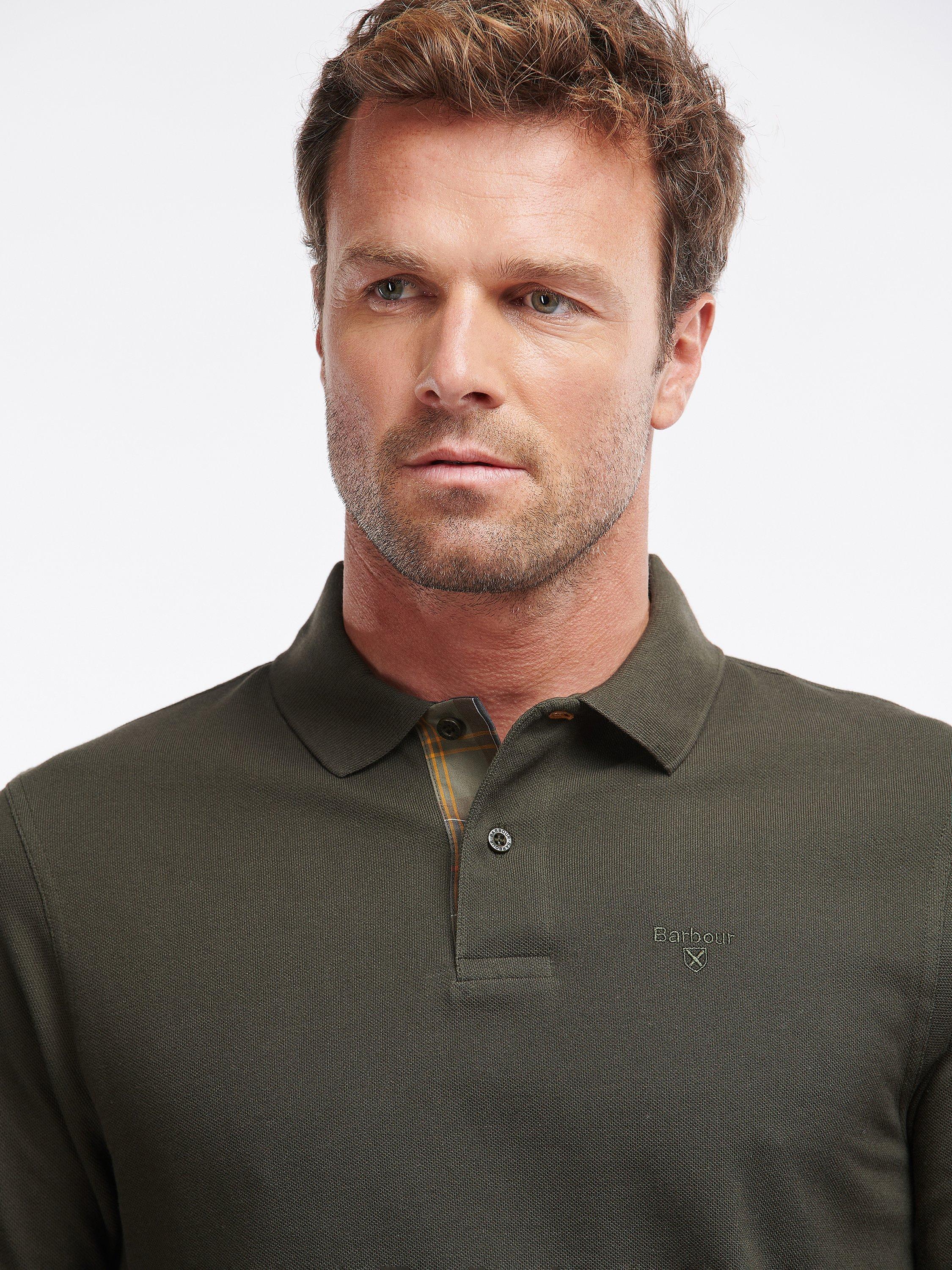 Barbour Essential Long Sleeve Sports Polo Shirt, Forest, XL